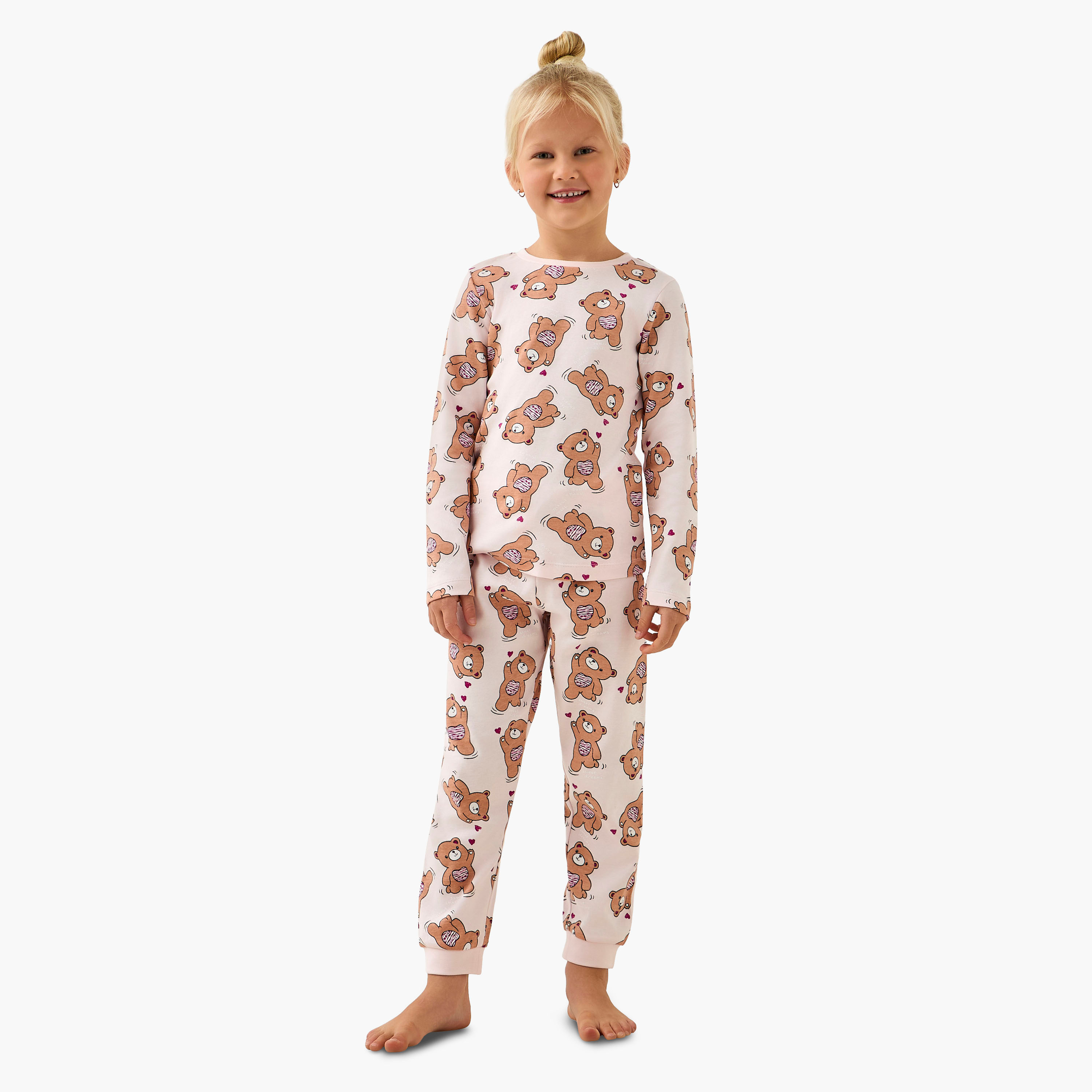 طقم بيجاما قطن بياقة ضيقة وأكمام طويلة وطبعات من جونيورز-girls-clothing-nightwear-image-1