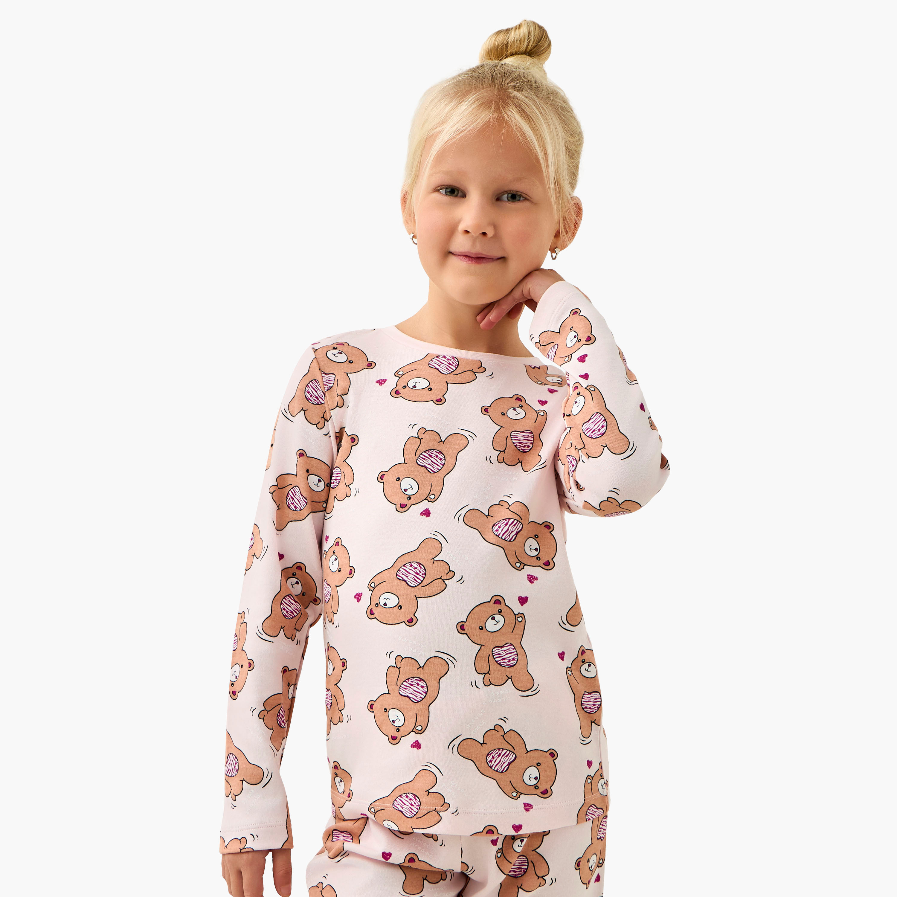 طقم بيجاما قطن بياقة ضيقة وأكمام طويلة وطبعات من جونيورز-girls-clothing-nightwear-image-2