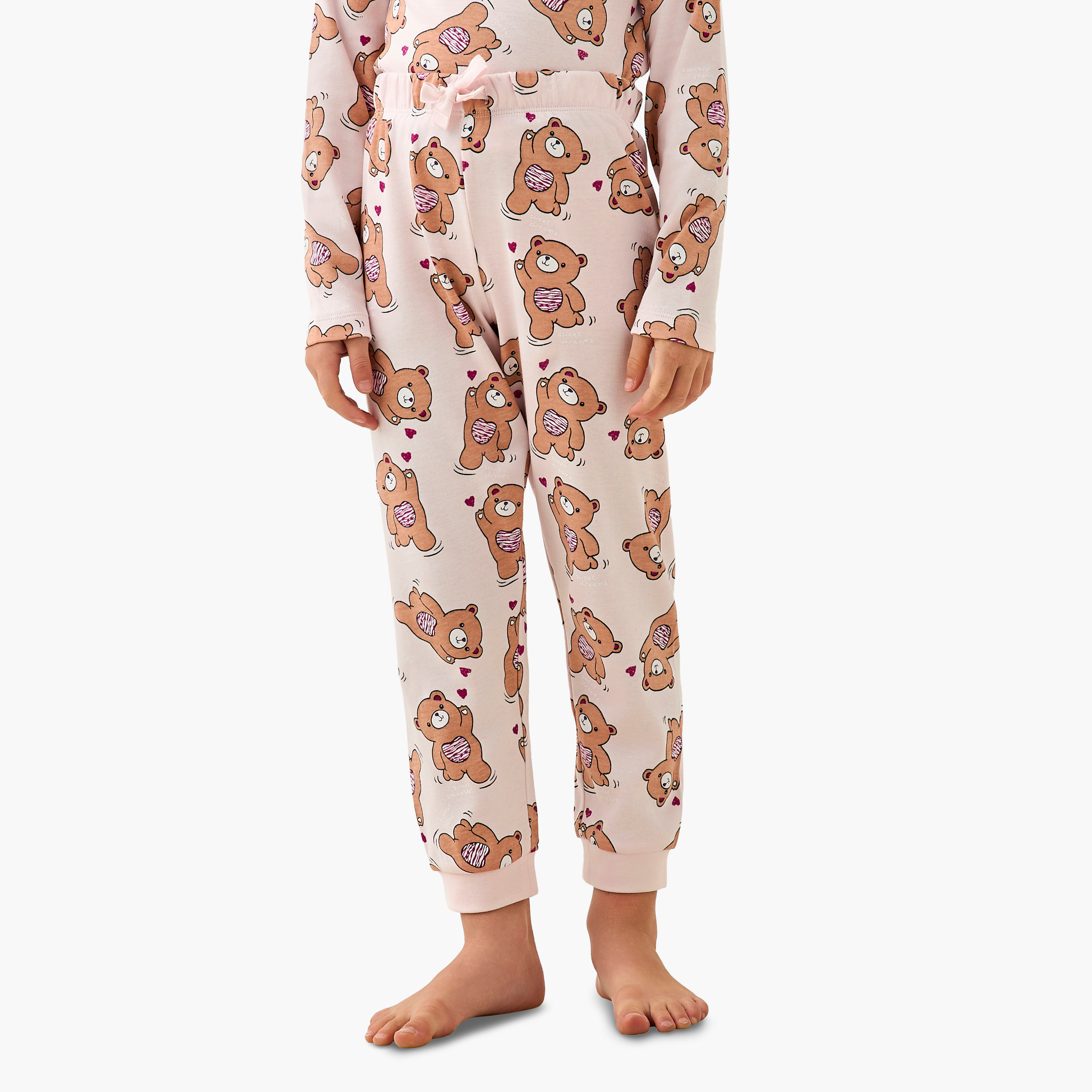 طقم بيجاما قطن بياقة ضيقة وأكمام طويلة وطبعات من جونيورز-girls-clothing-nightwear-image-3