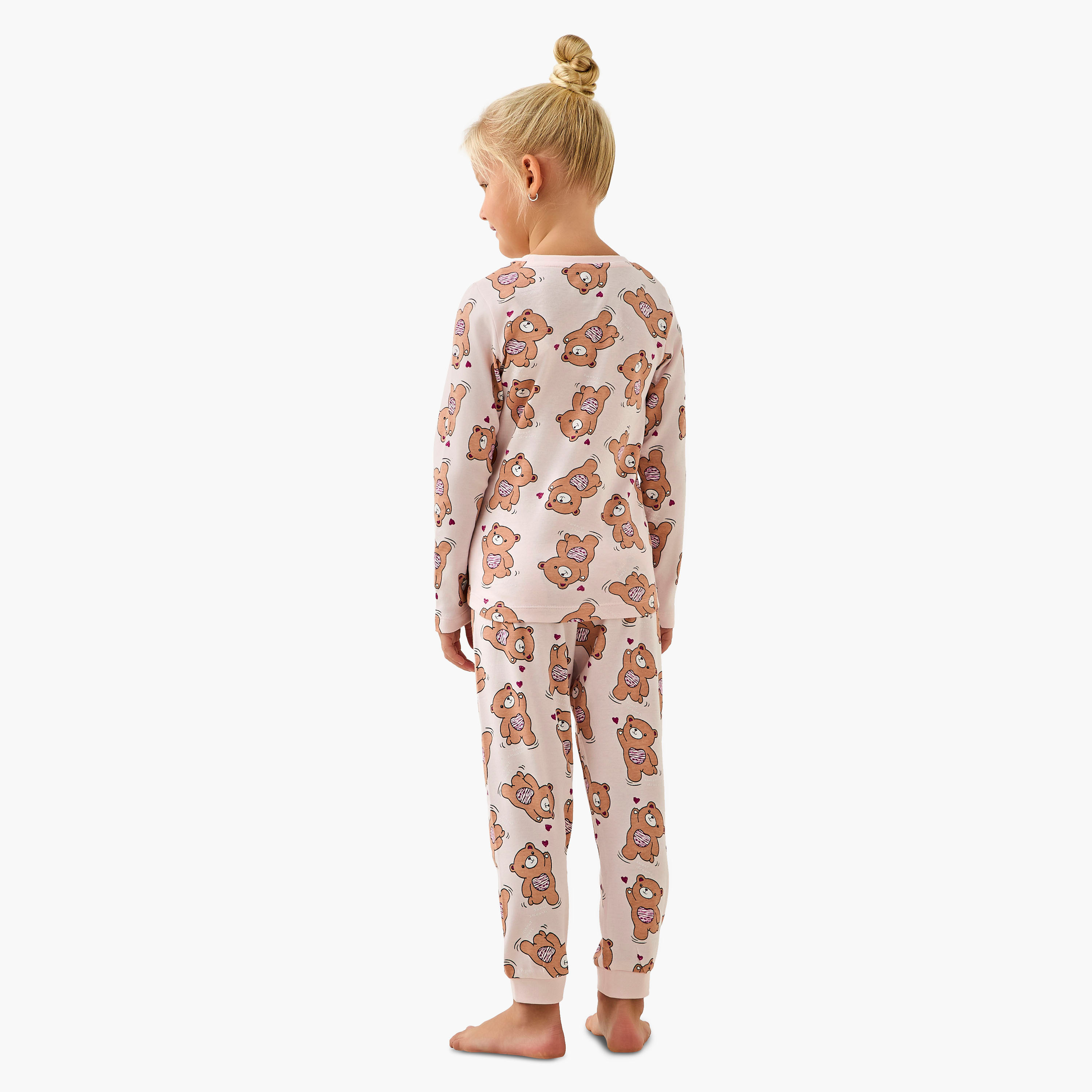 طقم بيجاما قطن بياقة ضيقة وأكمام طويلة وطبعات من جونيورز-girls-clothing-nightwear-image-4