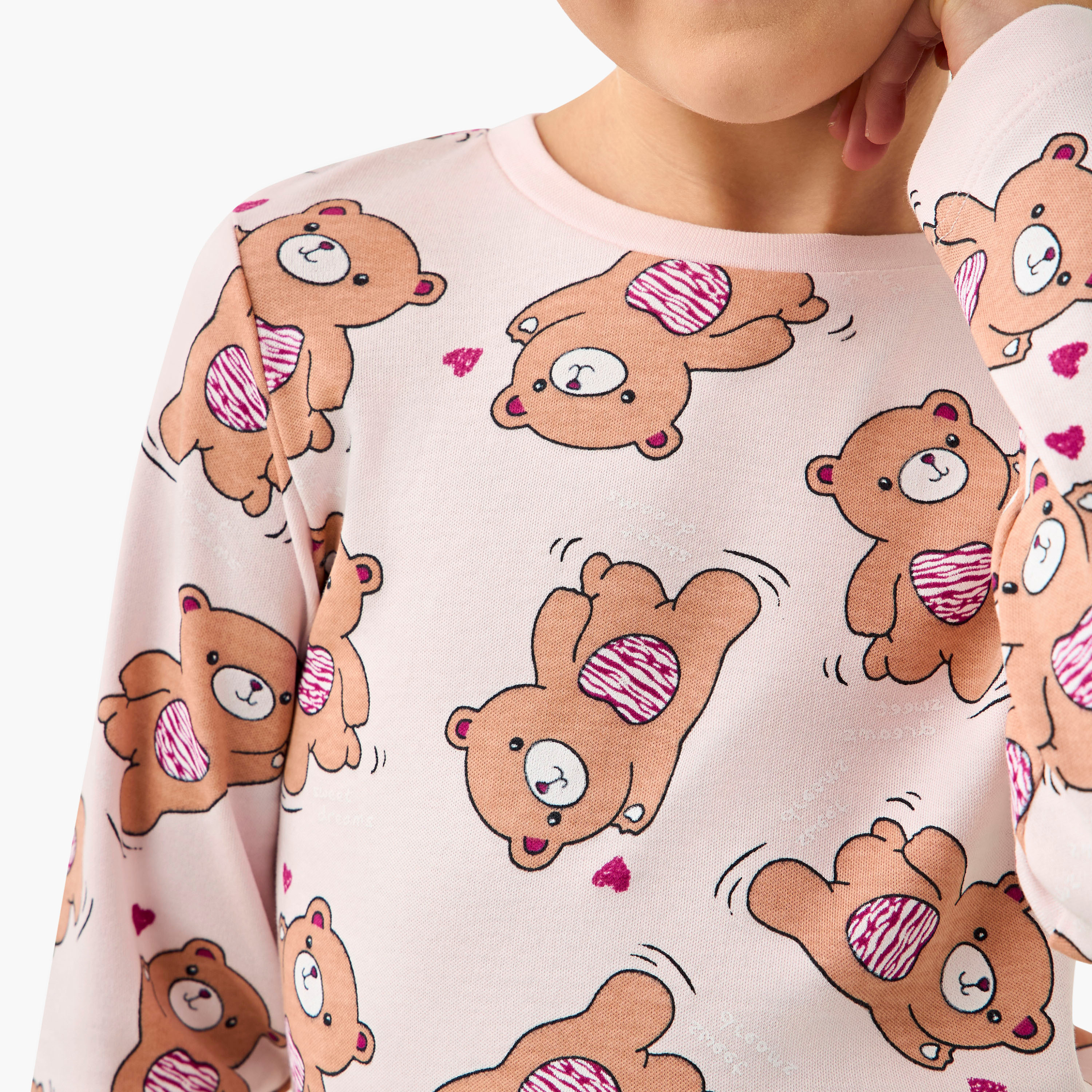 طقم بيجاما قطن بياقة ضيقة وأكمام طويلة وطبعات من جونيورز-girls-clothing-nightwear-image-5