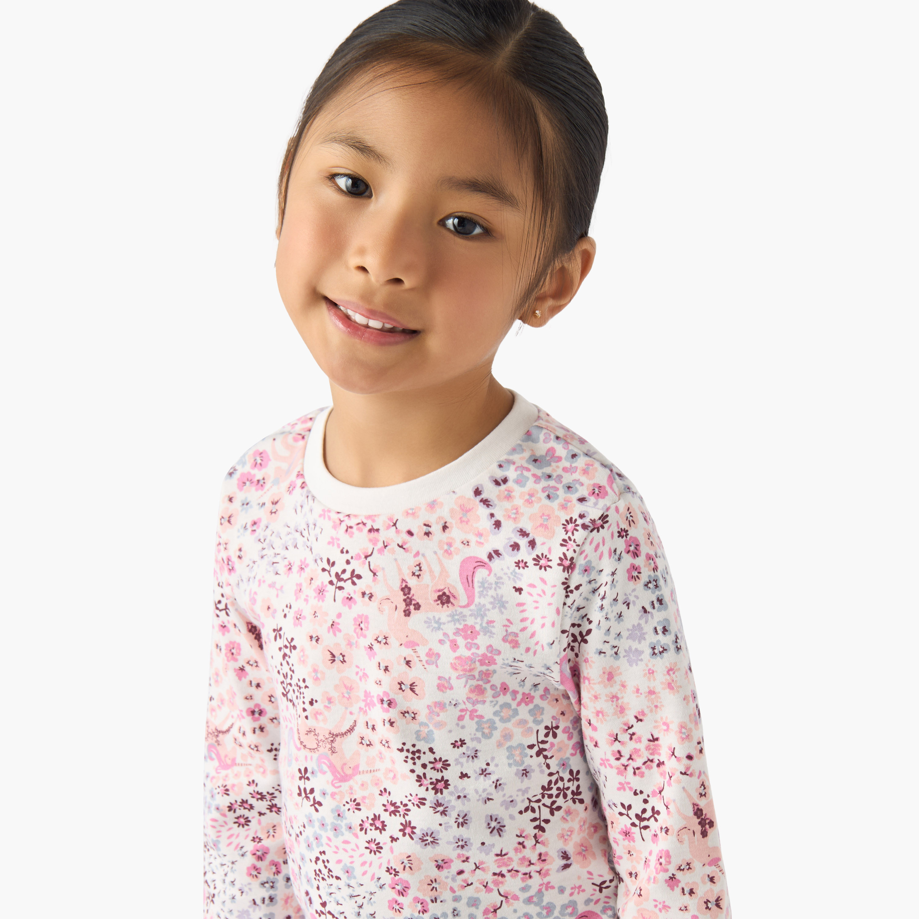 طقم بيجاما قطن بياقة ضيقة وأكمام طويلة وطبعات زهرية من جونيورز-baby-girls-clothing-winterwear-pyjamasets-image-5