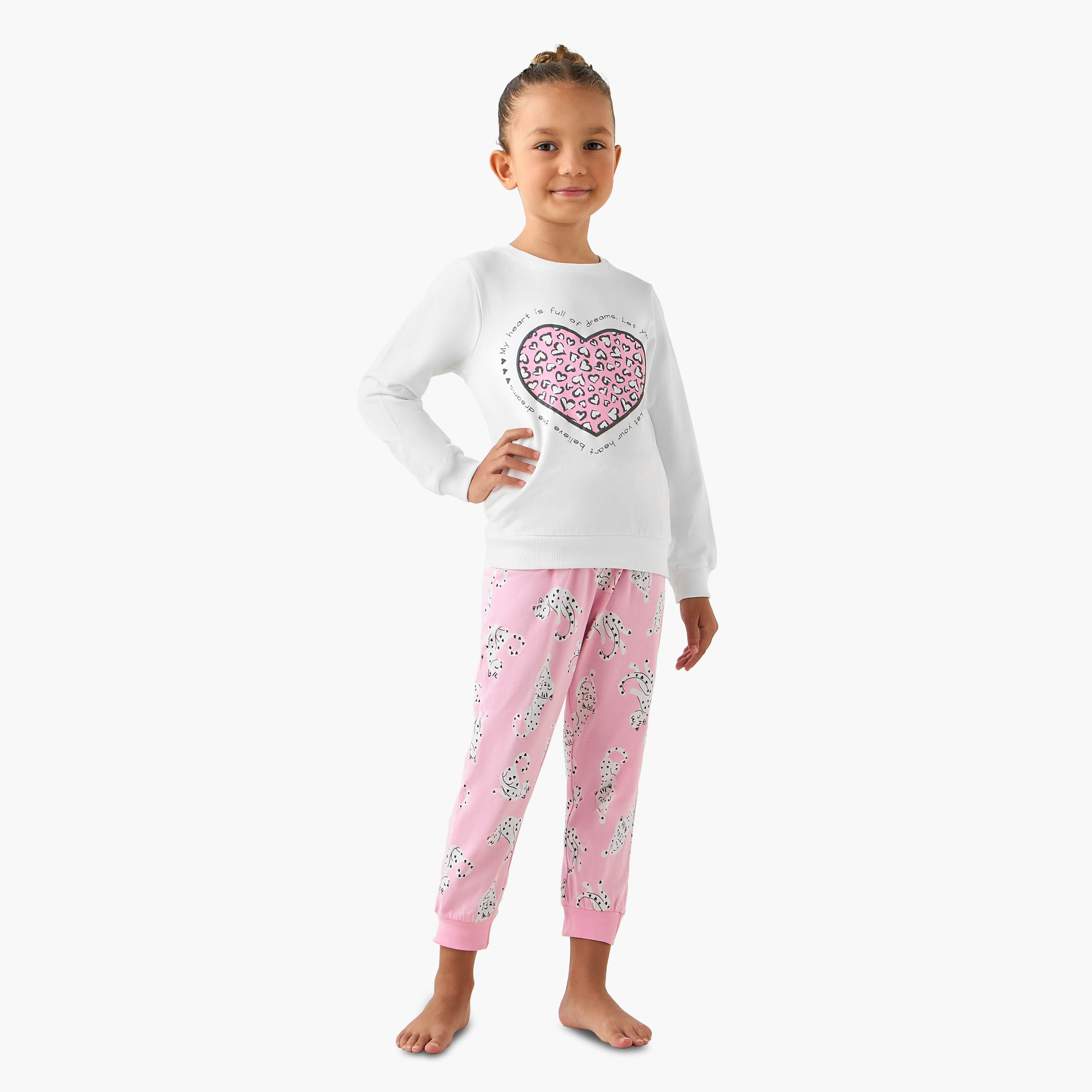 Juniors Cotton Crew Neck Long Sleeves Pyjama Set with Heart Leopard Print-baby-girls-clothing-winterwear-pyjamasets-image-1