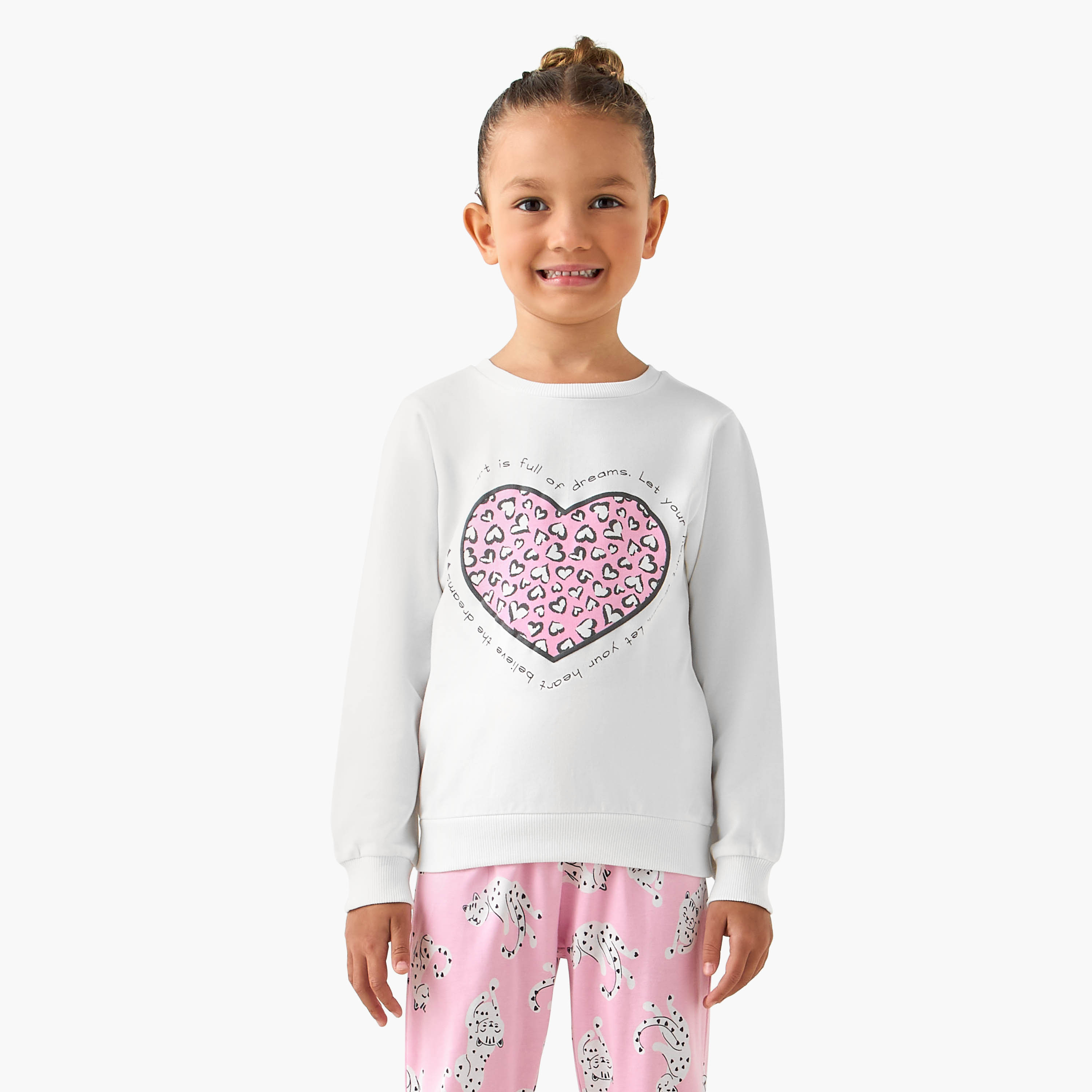 Juniors Cotton Crew Neck Long Sleeves Pyjama Set with Heart Leopard Print-baby-girls-clothing-winterwear-pyjamasets-image-2