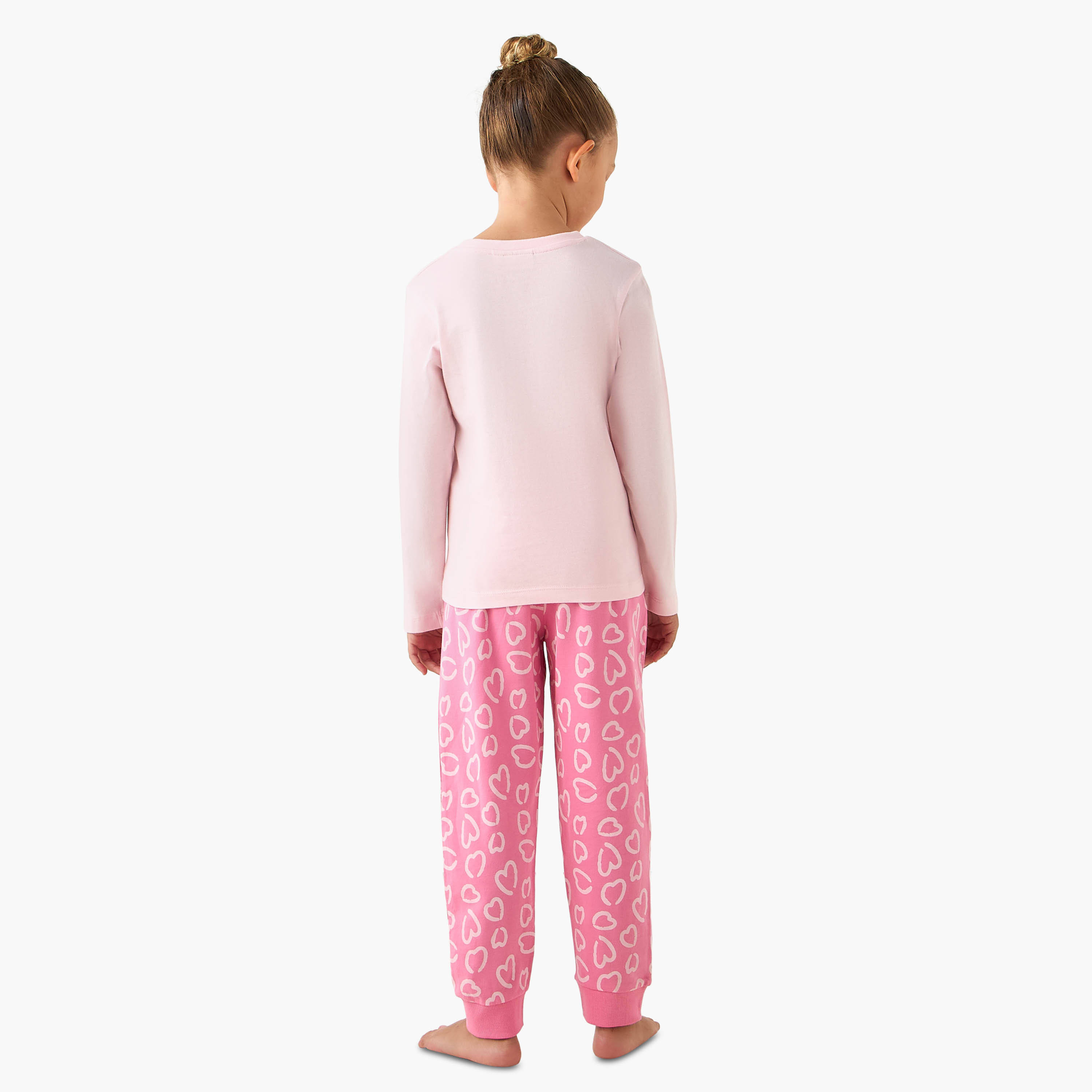 Juniors Cotton Crew Neck Long Sleeves Pyjama Set with Heart Cat Print-baby-girls-clothing-winterwear-pyjamasets-image-4