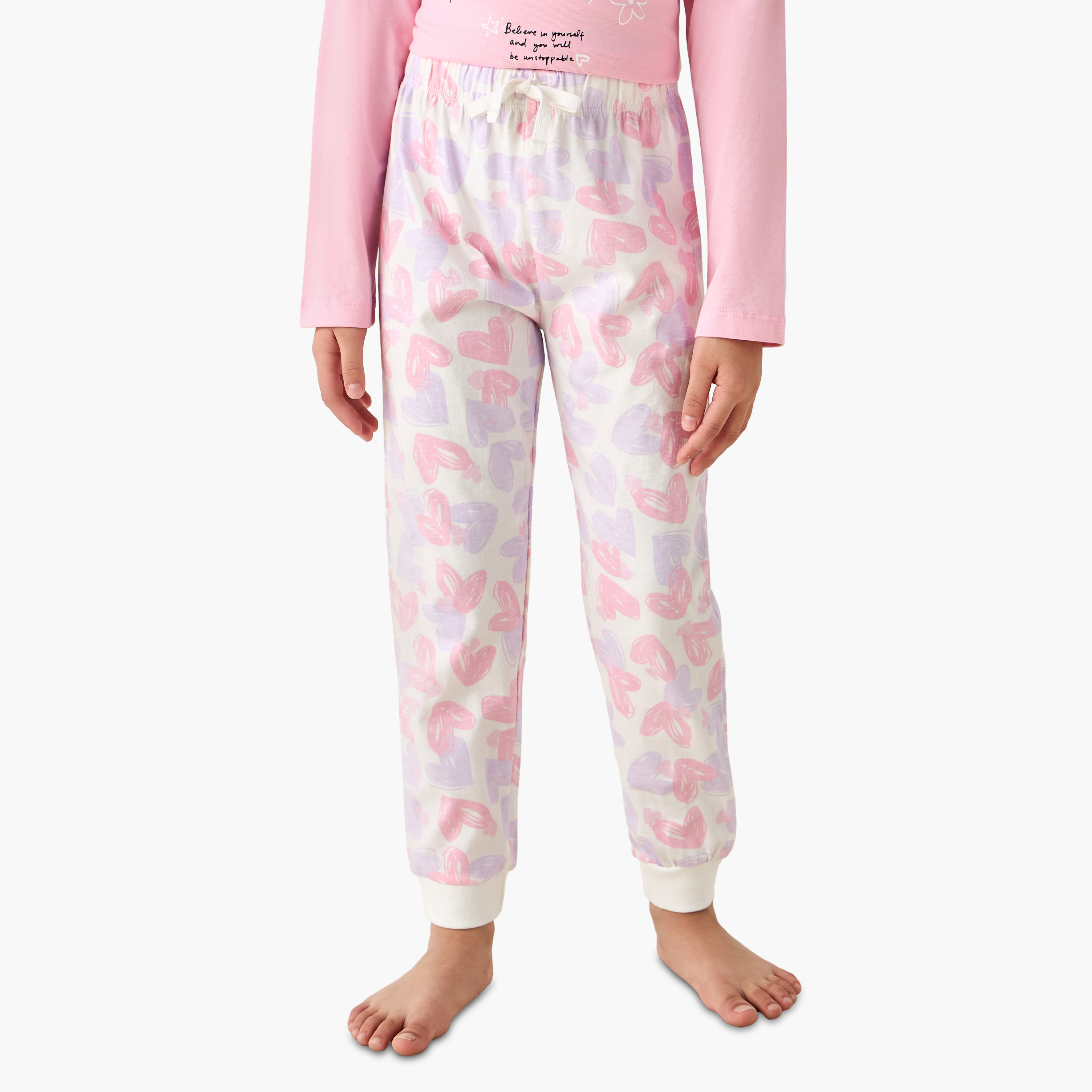 Juniors Cotton Crew Neck Long Sleeves Pyjama Set with Heart Print-baby-girls-clothing-winterwear-pyjamasets-image-3
