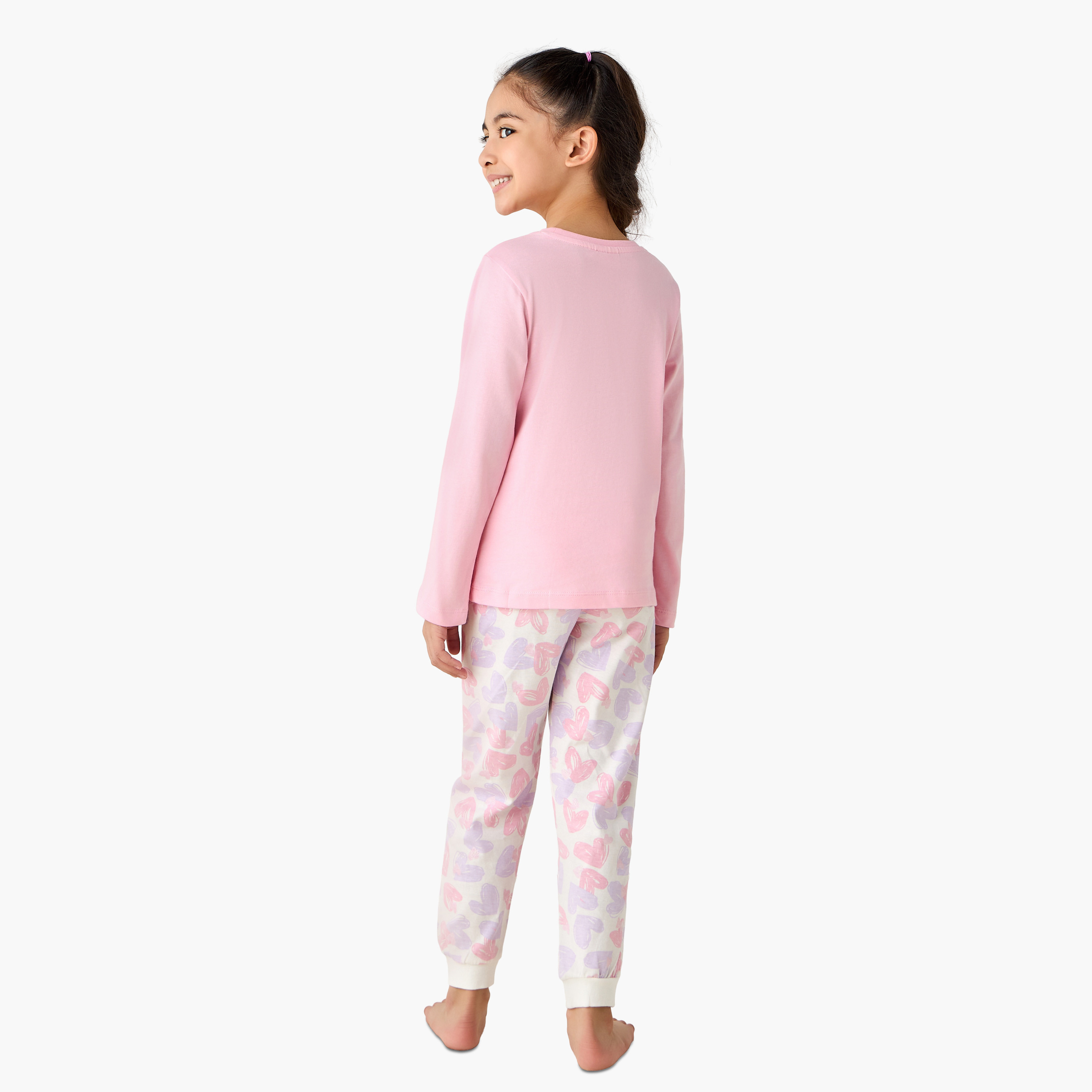 Juniors Cotton Crew Neck Long Sleeves Pyjama Set with Heart Print-baby-girls-clothing-winterwear-pyjamasets-image-4