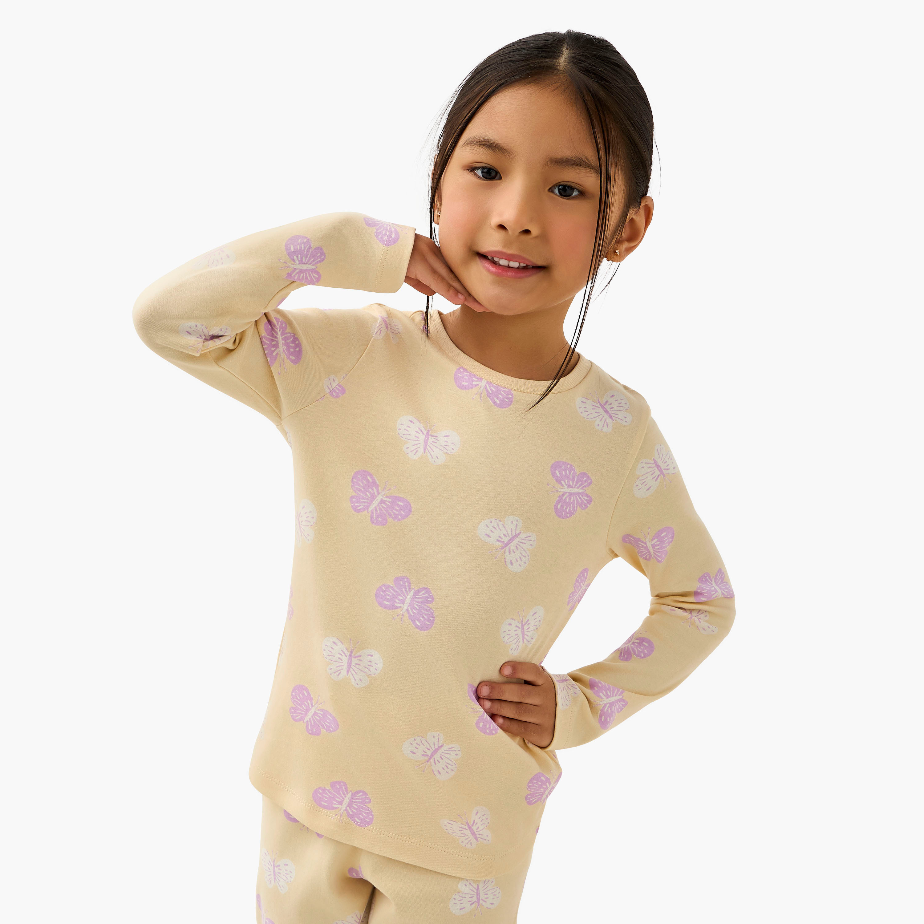 Juniors Cotton Crew Neck Long Sleeves Pyjama Set with Butterfly Print-baby-girls-clothing-winterwear-pyjamasets-image-2