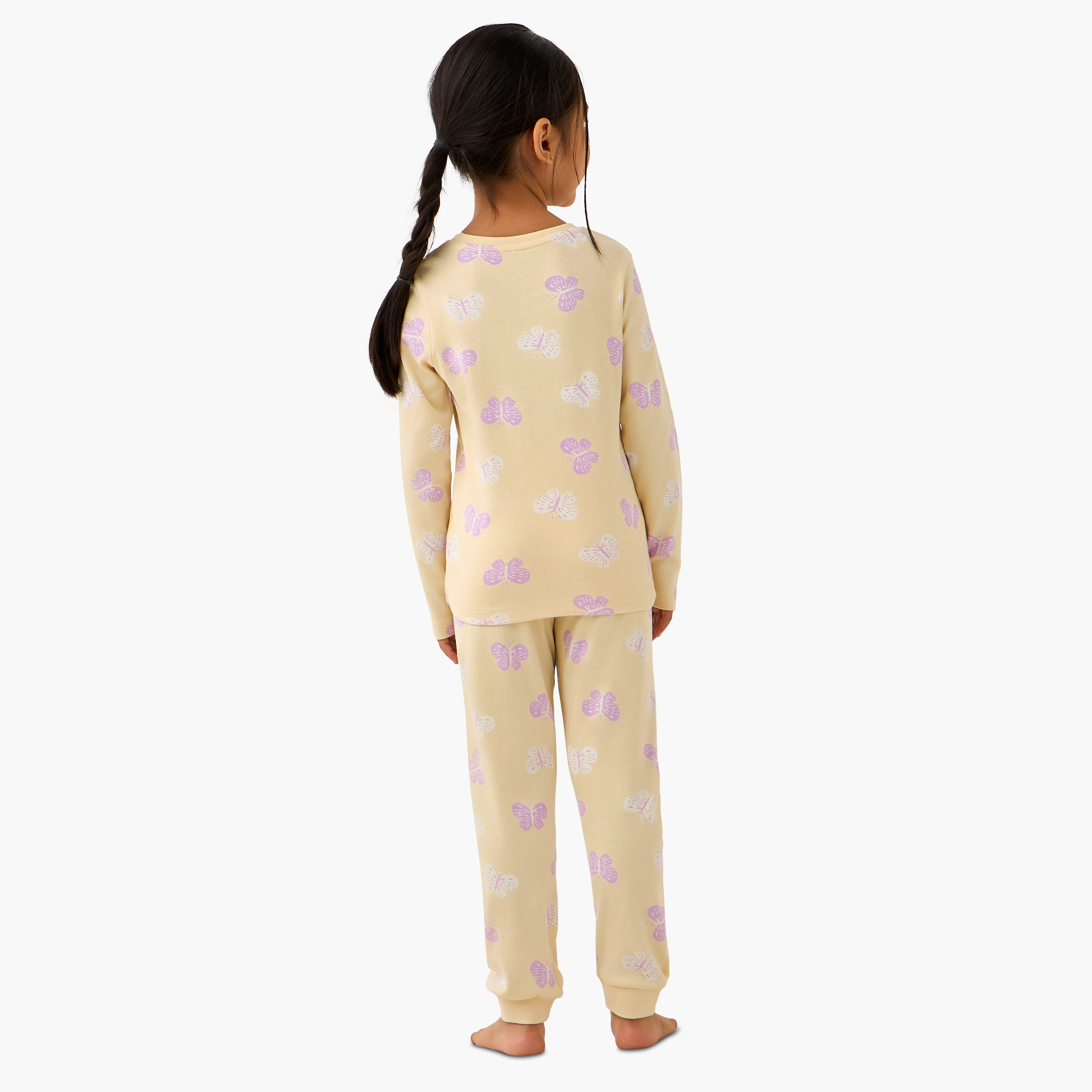 Juniors Cotton Crew Neck Long Sleeves Pyjama Set with Butterfly Print-baby-girls-clothing-winterwear-pyjamasets-image-4