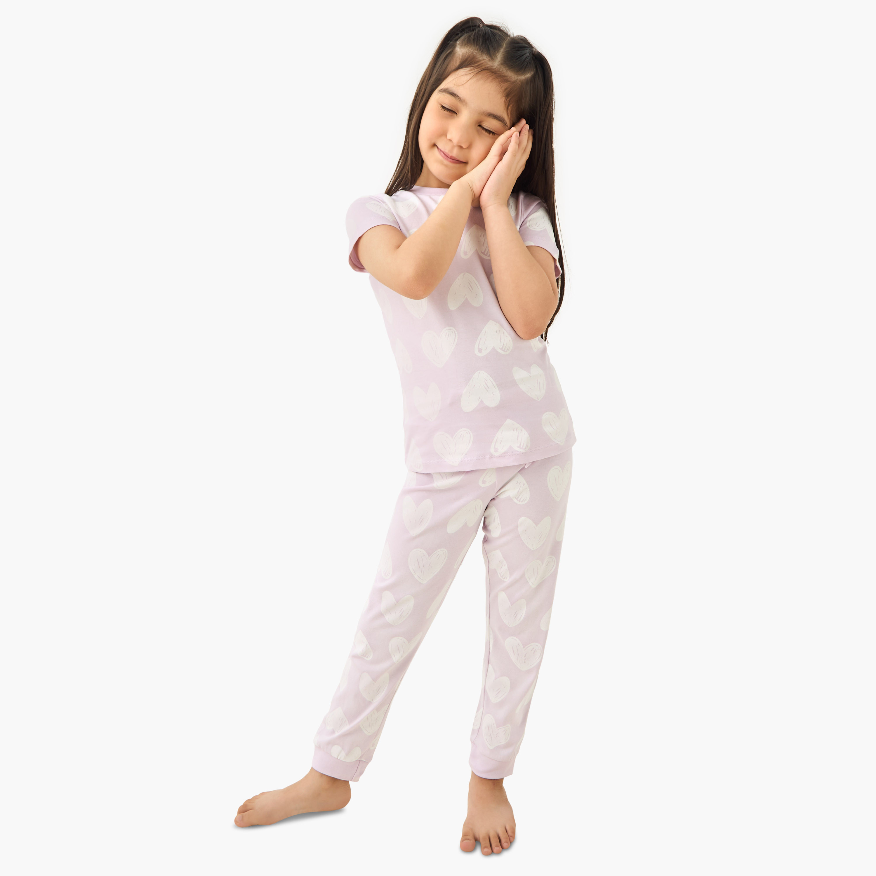 Juniors Heart Print T-shirt and Pyjama Set-girls-clothing-nightwear-image-1