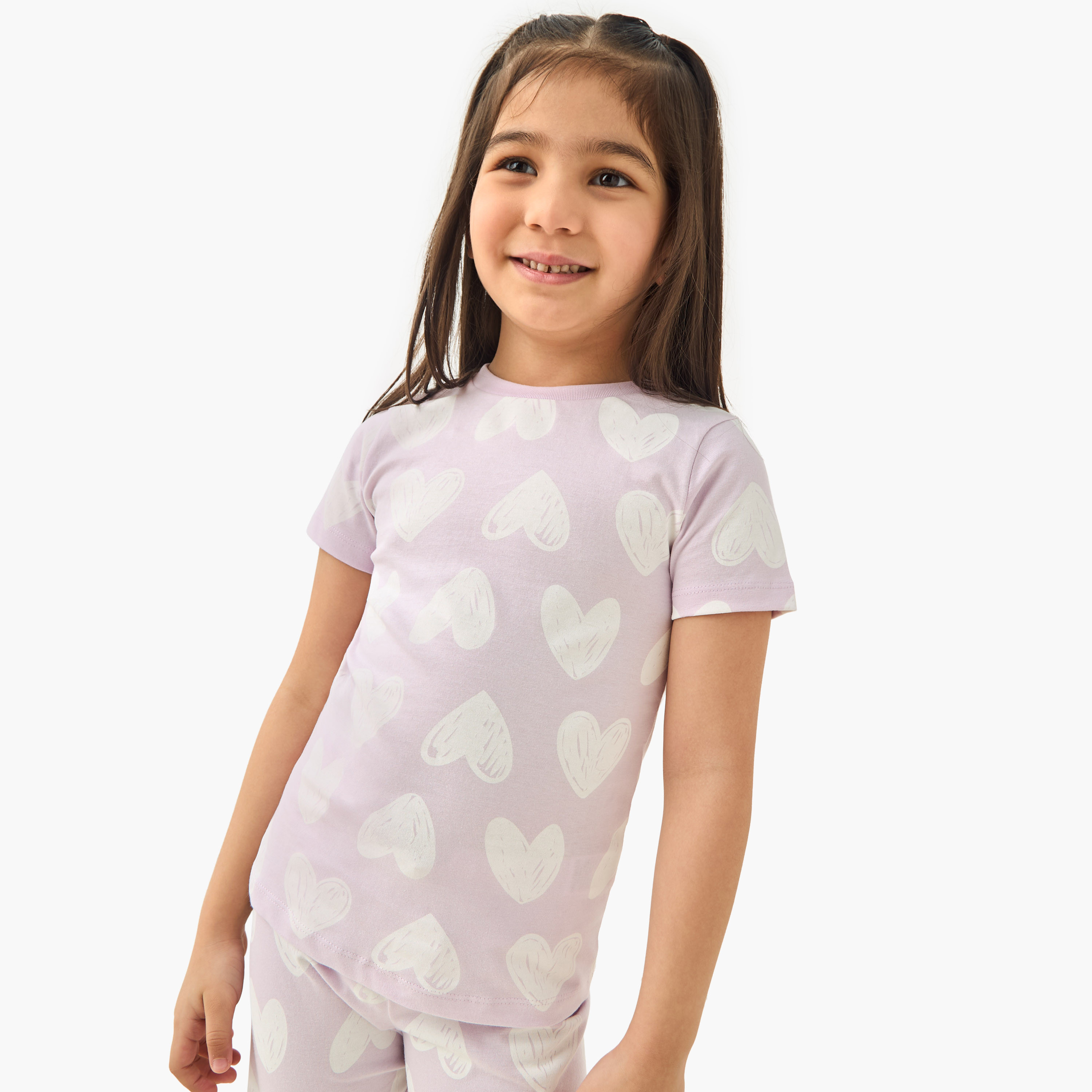 Juniors Heart Print T-shirt and Pyjama Set-girls-clothing-nightwear-image-2