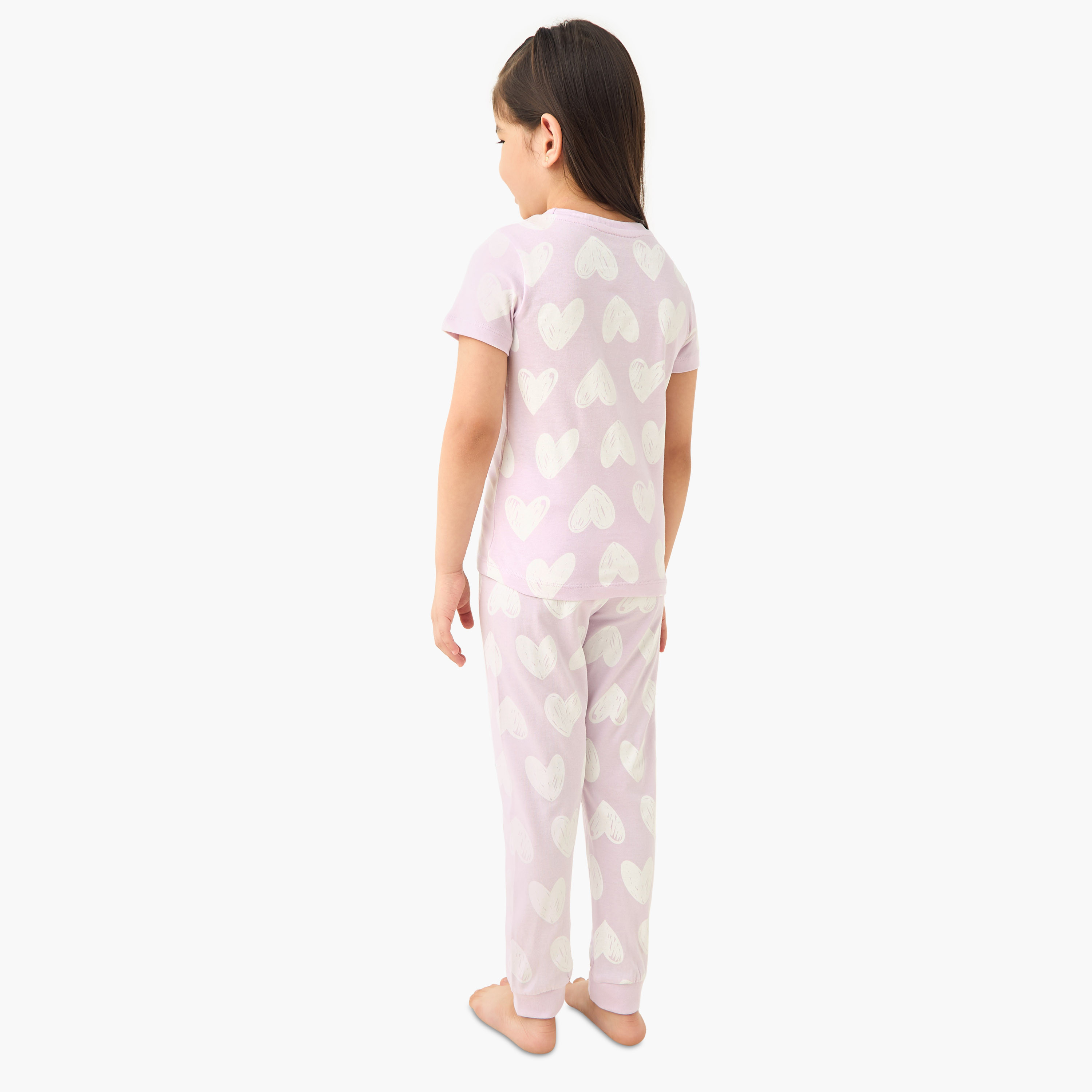 Juniors Heart Print T-shirt and Pyjama Set-girls-clothing-nightwear-image-4