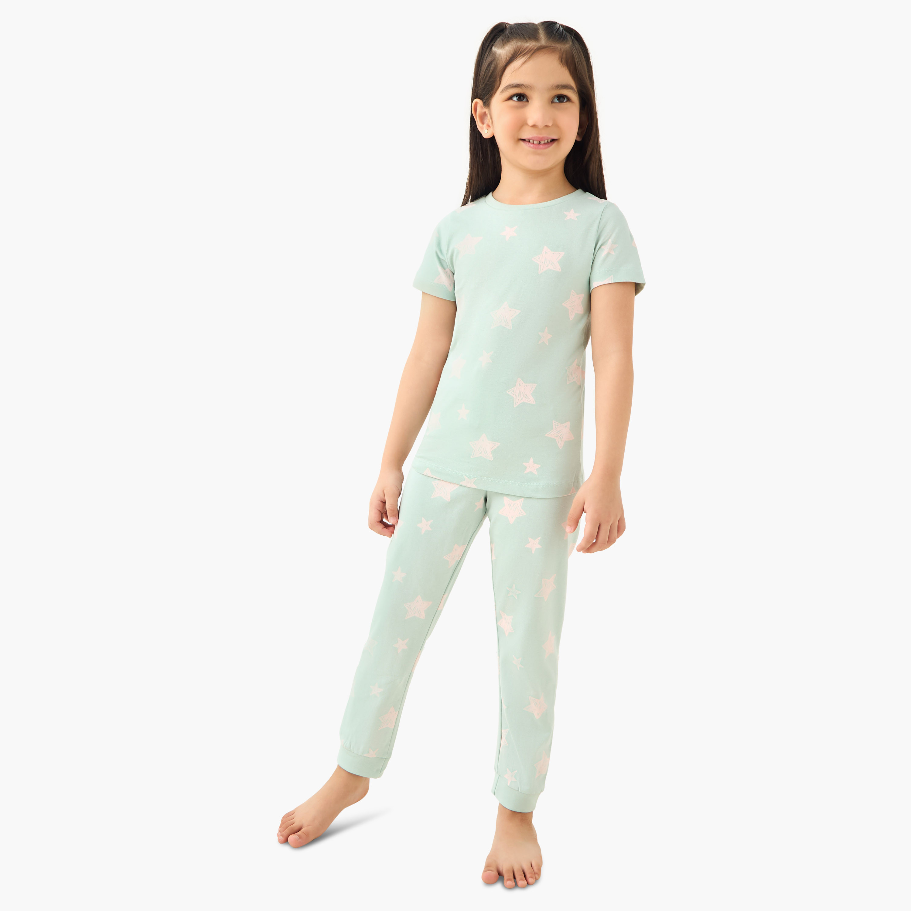 Juniors Star Print T-shirt and Pyjama Set-girls-clothing-nightwear-image-1