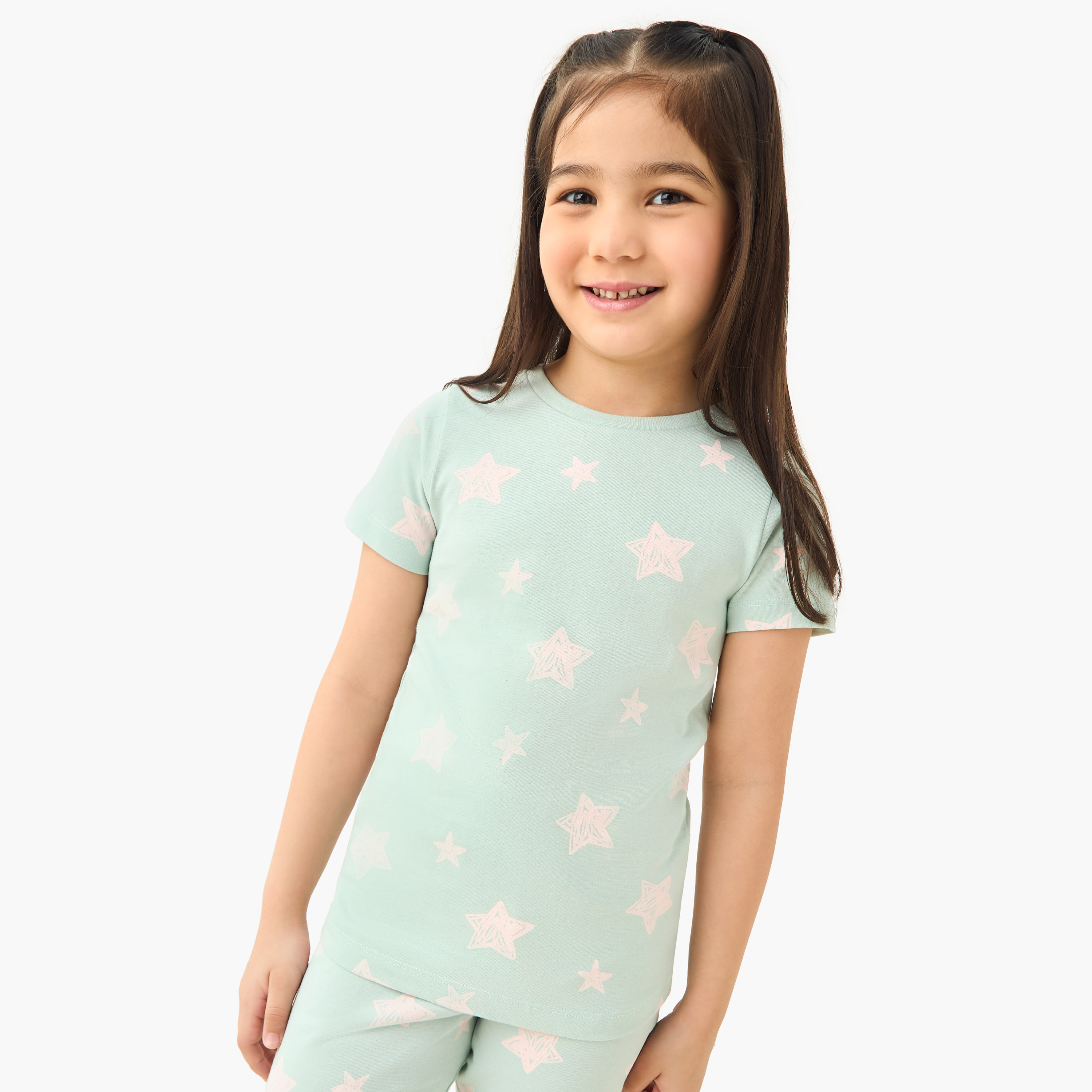 Juniors Star Print T-shirt and Pyjama Set-girls-clothing-nightwear-image-2