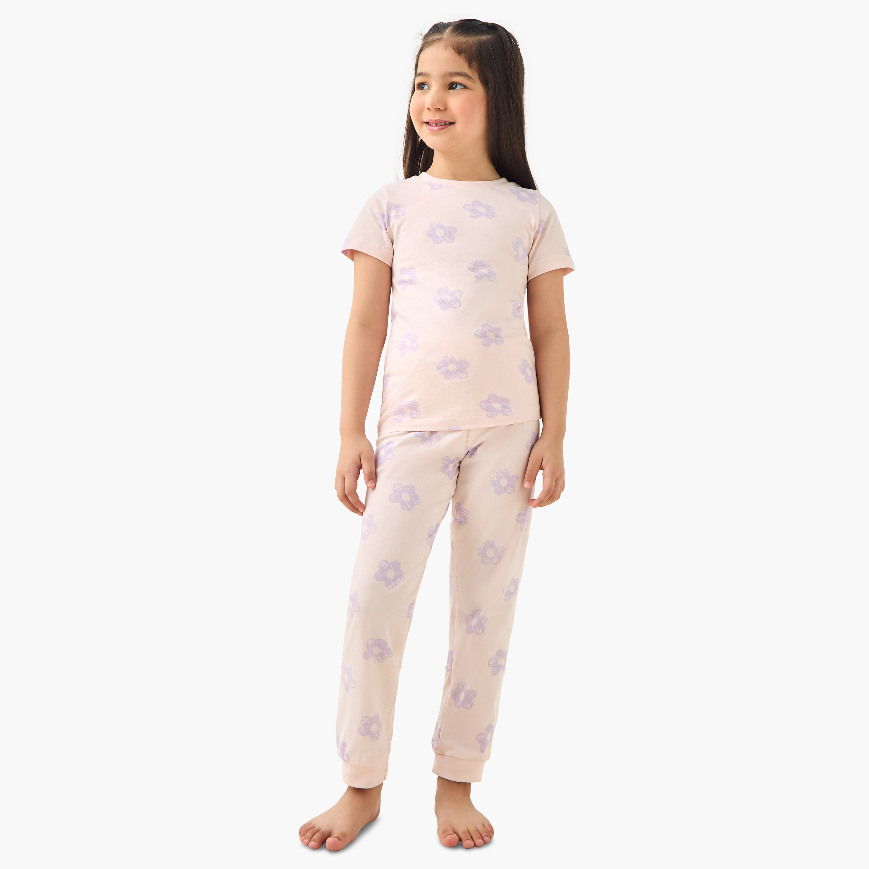 Juniors Floral Print T-shirt and Pyjama Set-baby-girls-clothing-nightwear-pyjamasets-image-1