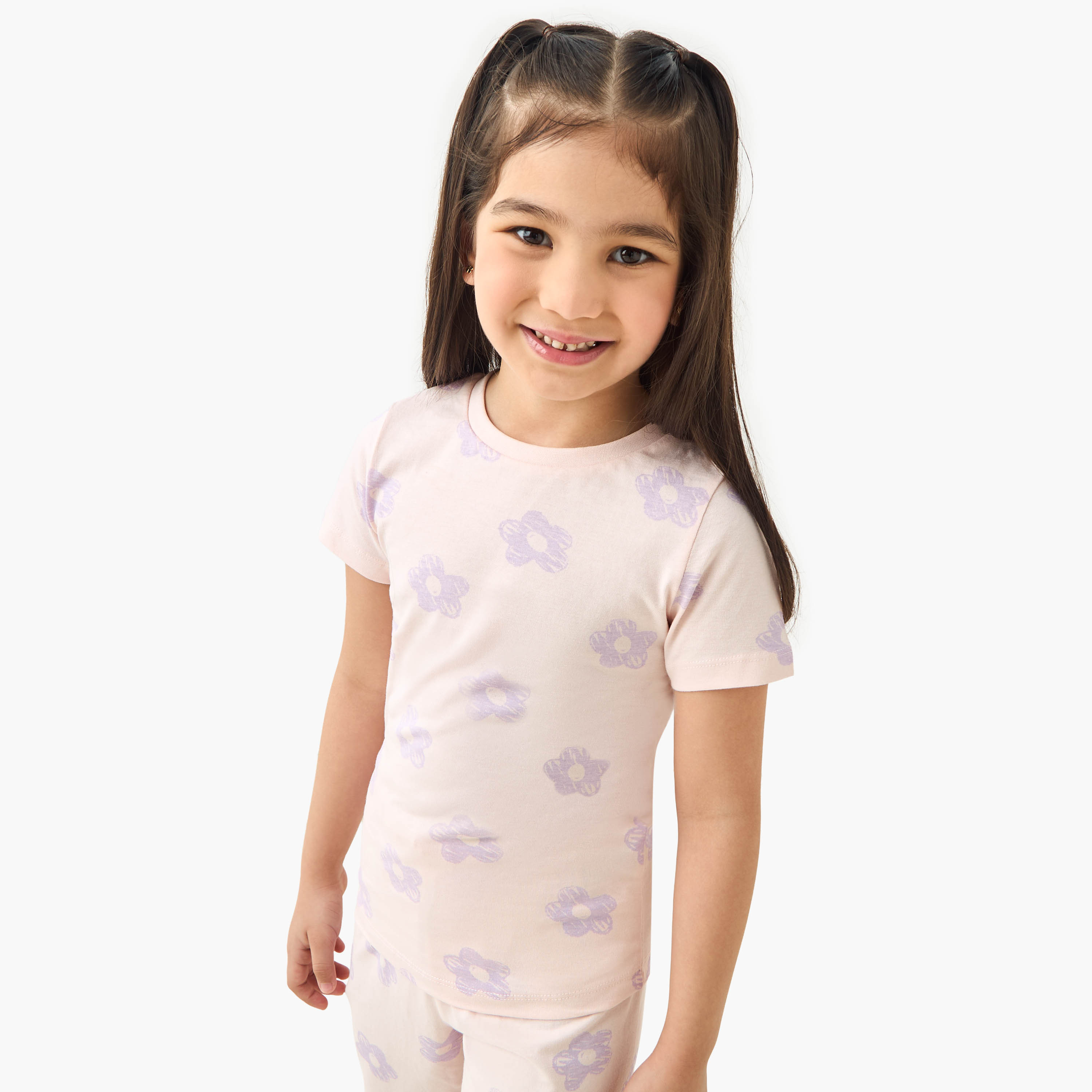 Juniors Floral Print T-shirt and Pyjama Set-baby-girls-clothing-nightwear-pyjamasets-image-2