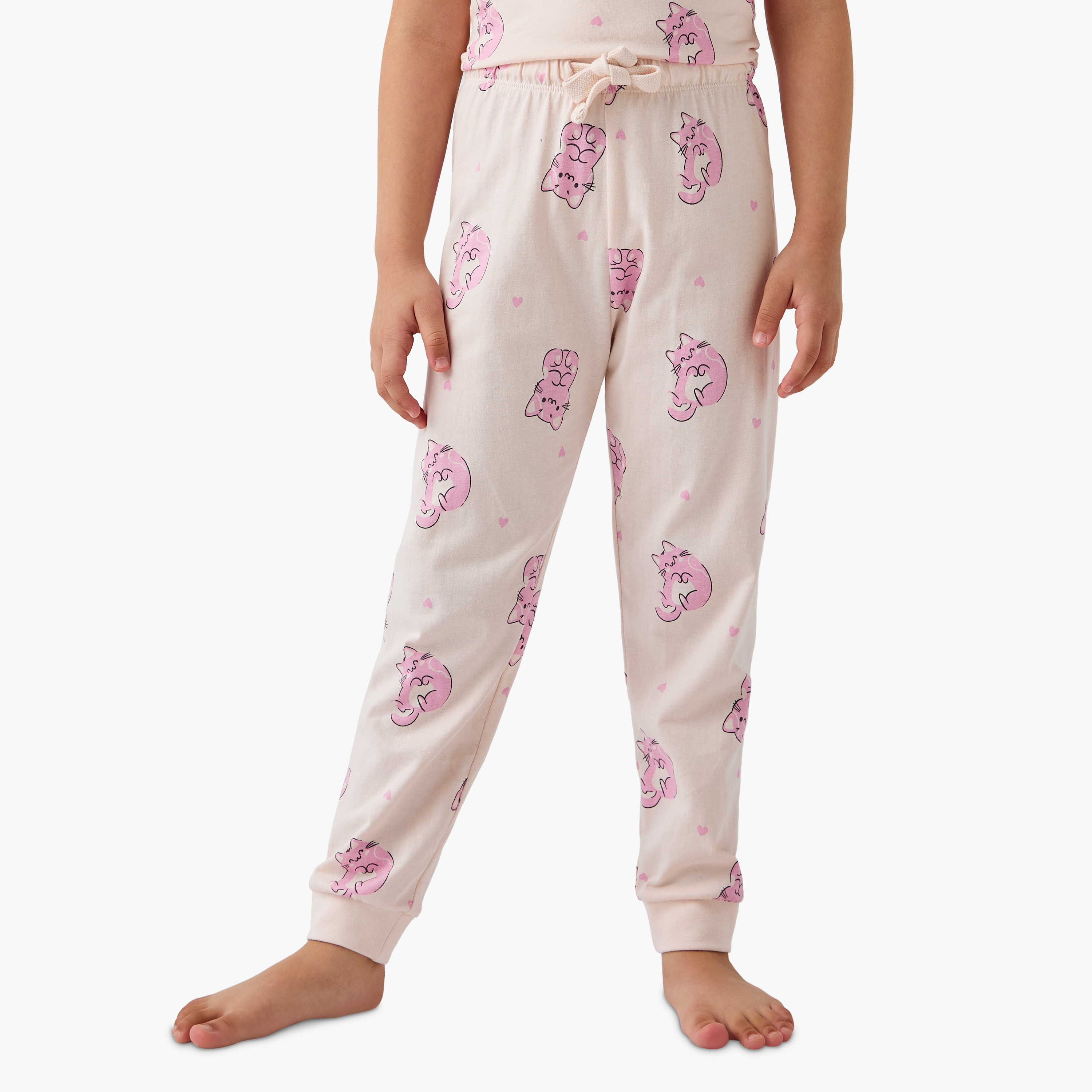 Juniors Cat Print T-shirt and Pyjama Set-baby-girls-clothing-nightwear-pyjamasets-image-3