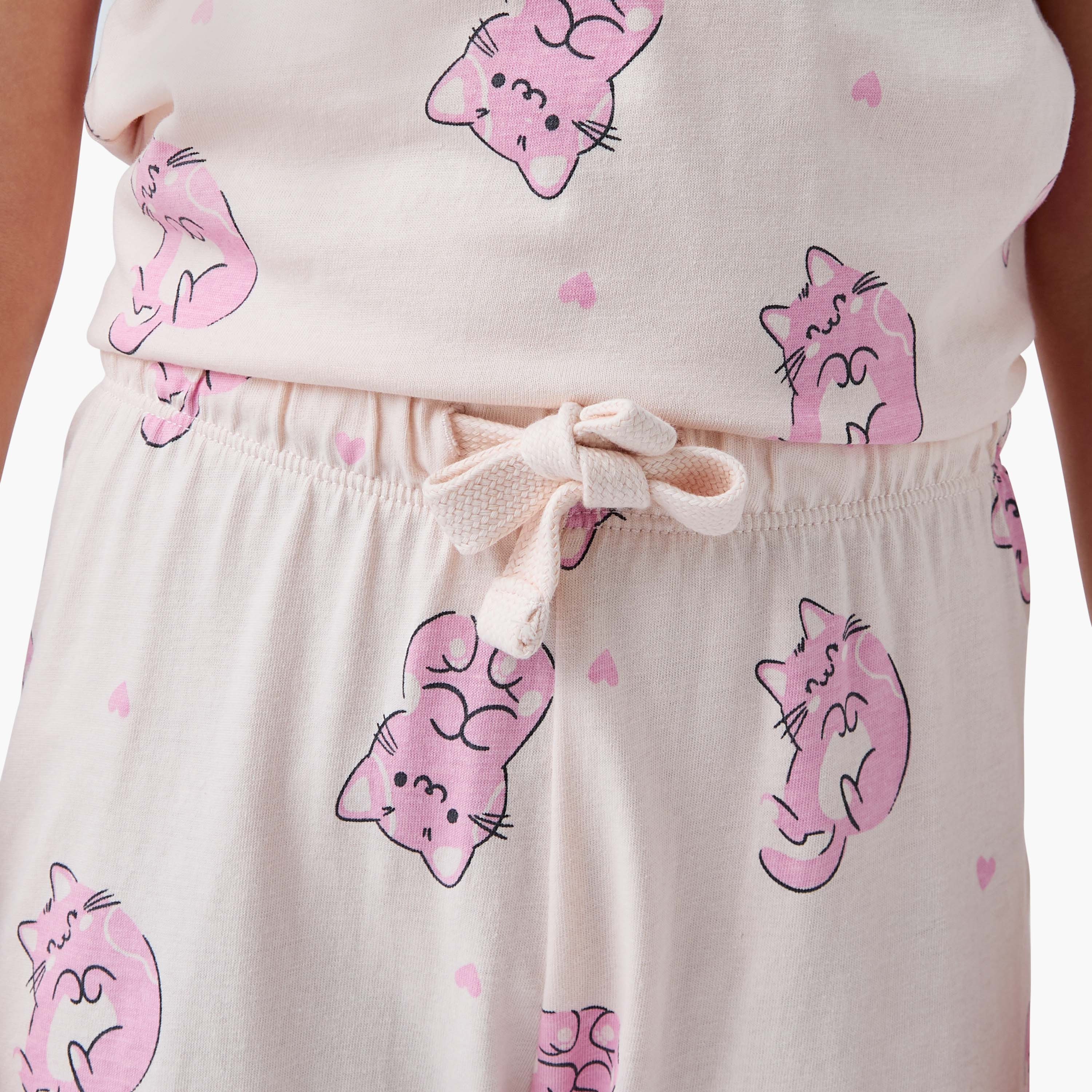 Juniors Cat Print T-shirt and Pyjama Set-baby-girls-clothing-nightwear-pyjamasets-image-5