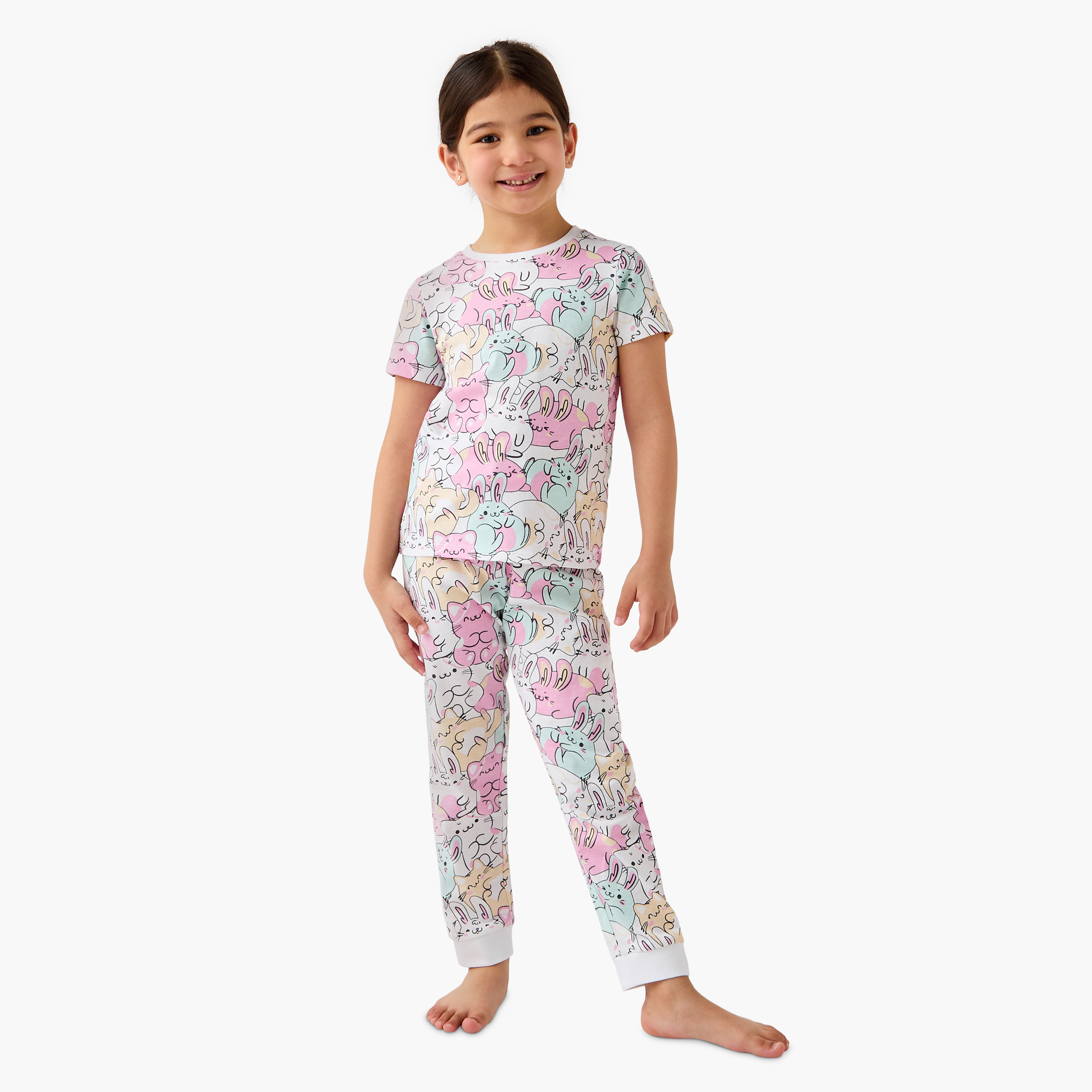 Juniors Printed T-shirt and Pyjama Set-girls-clothing-nightwear-image-1