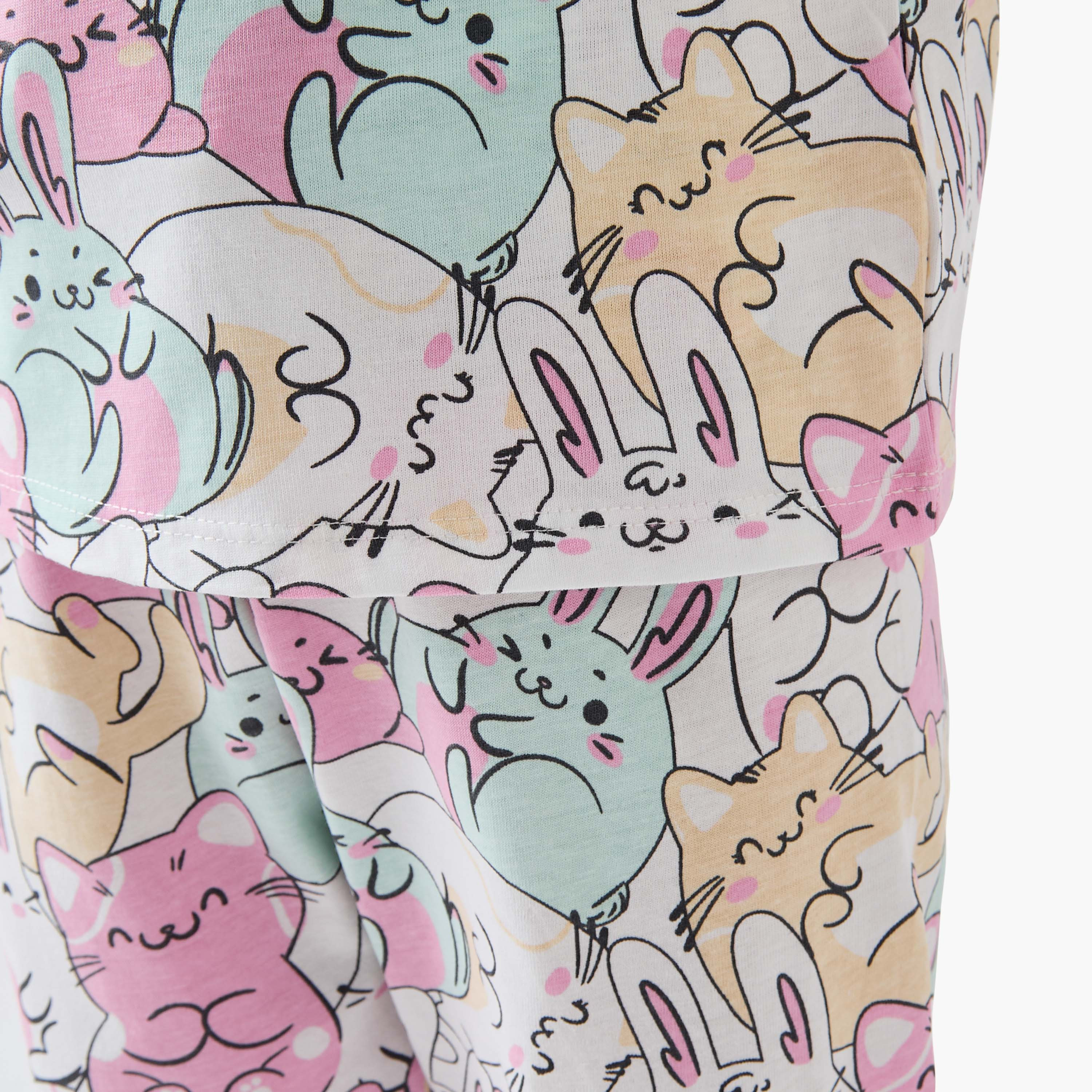 Juniors Printed T-shirt and Pyjama Set-girls-clothing-nightwear-image-6