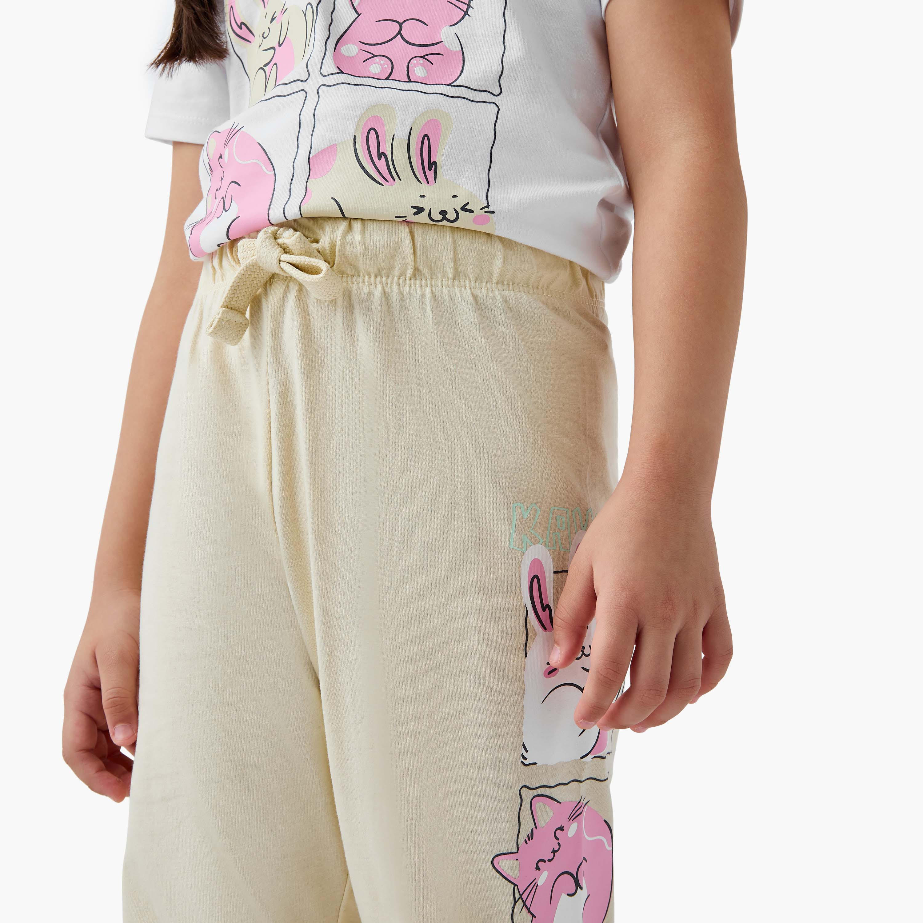 Juniors Printed T-shirt and Pyjama Set-baby-girls-clothing-nightwear-pyjamasets-image-5