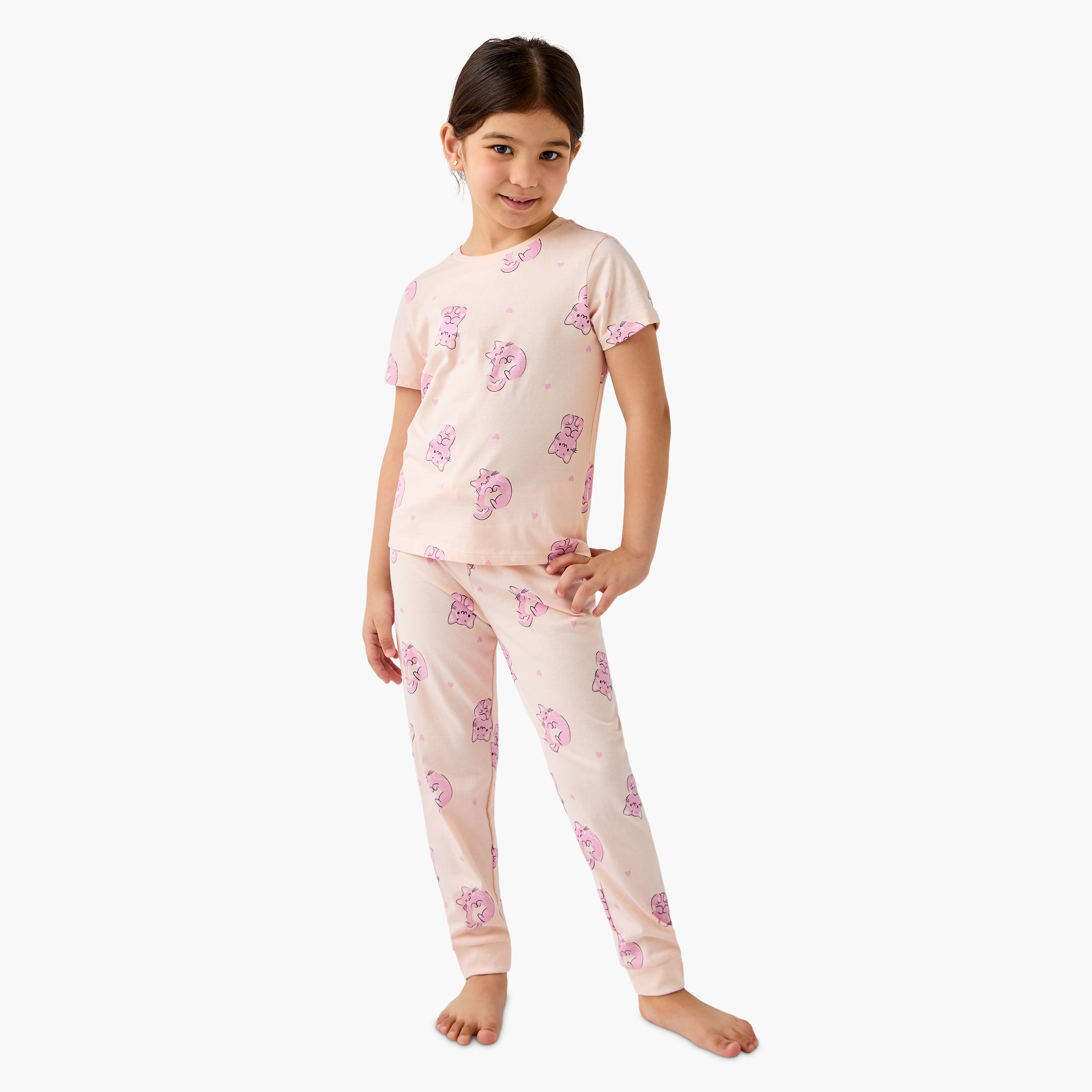 Juniors Printed T-shirts and Pyjamas - Set of 3-baby-girls-clothing-nightwear-pyjamasets-image-3