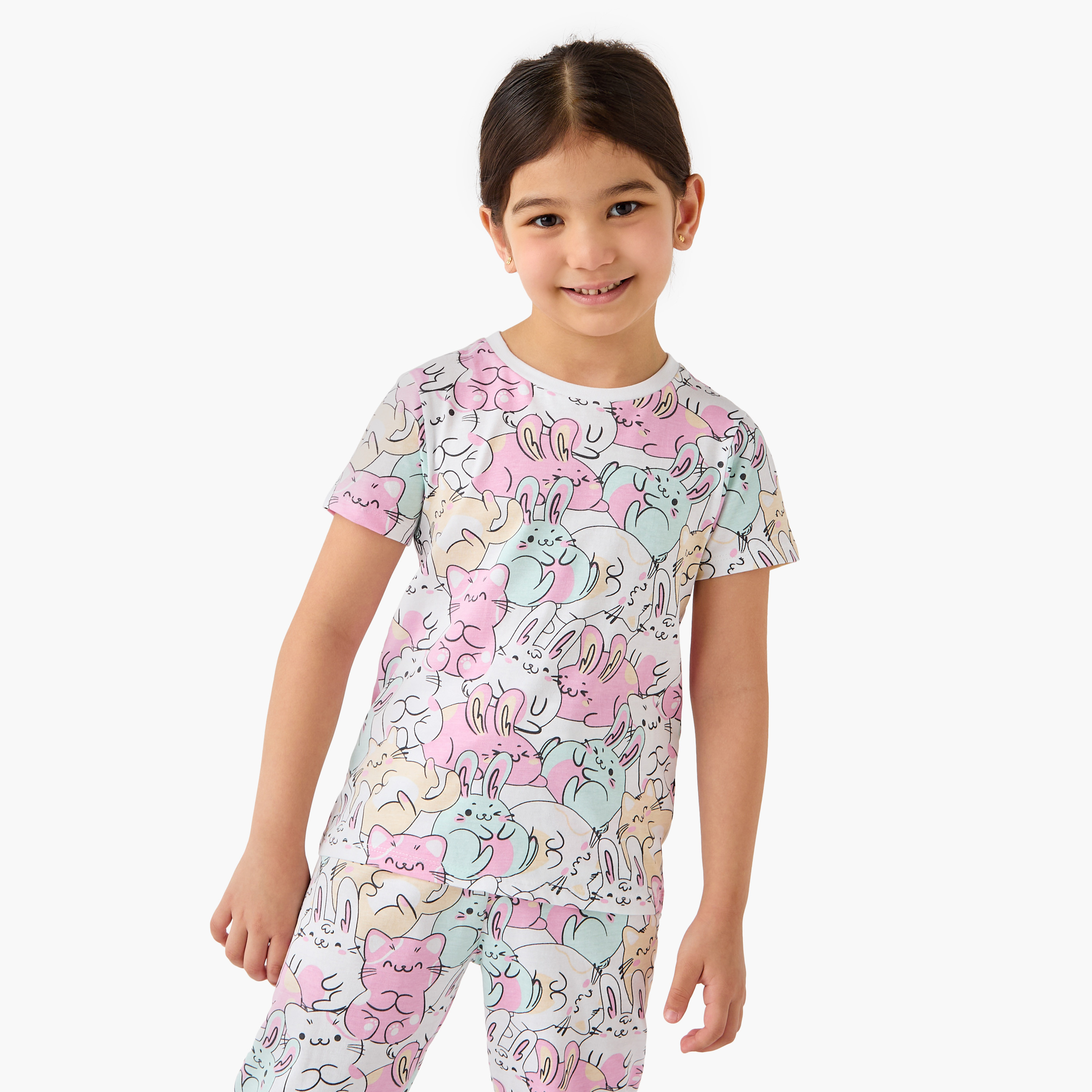 Juniors Printed T-shirts and Pyjamas - Set of 3-baby-girls-clothing-nightwear-pyjamasets-image-4