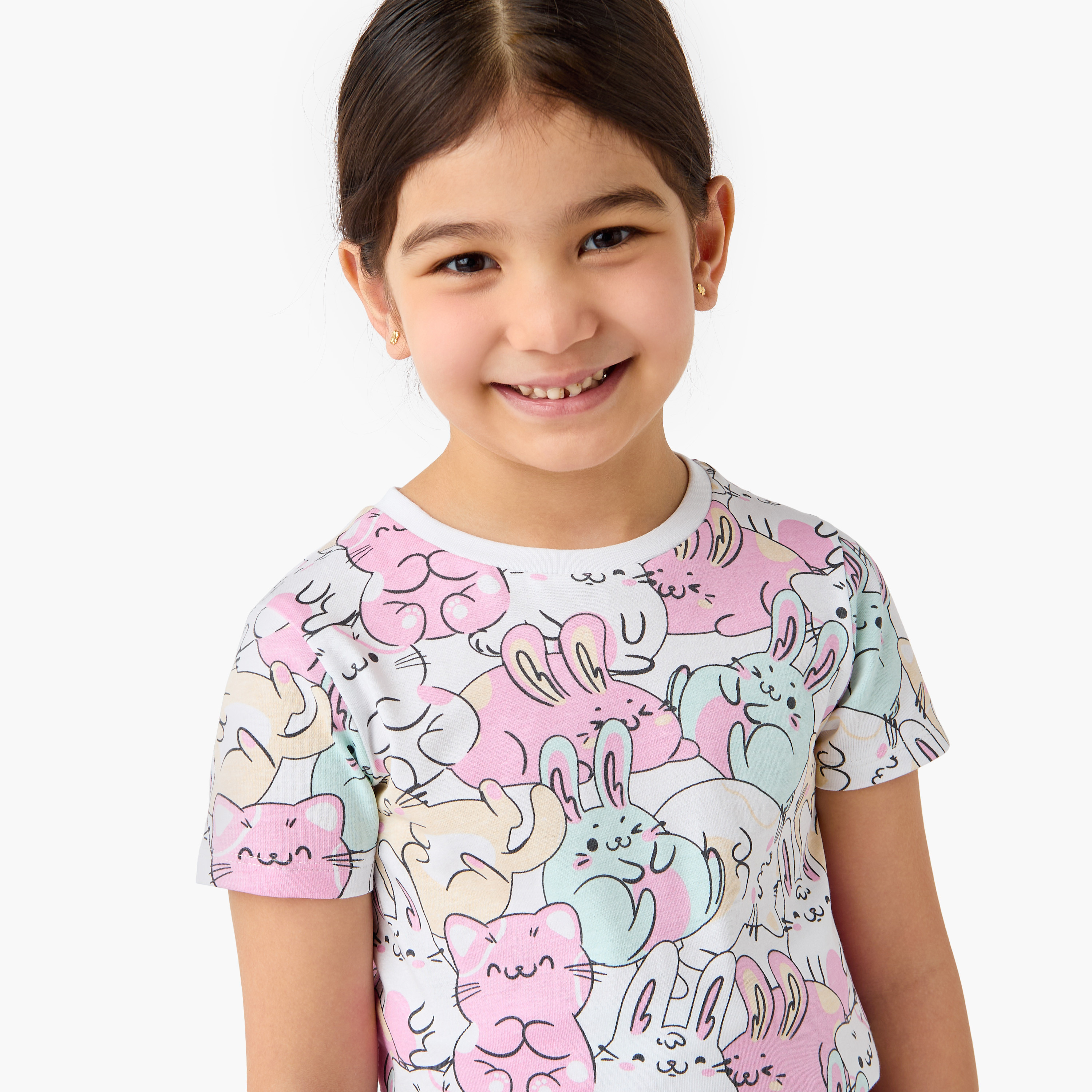 Juniors Printed T-shirts and Pyjamas - Set of 3-baby-girls-clothing-nightwear-pyjamasets-image-6