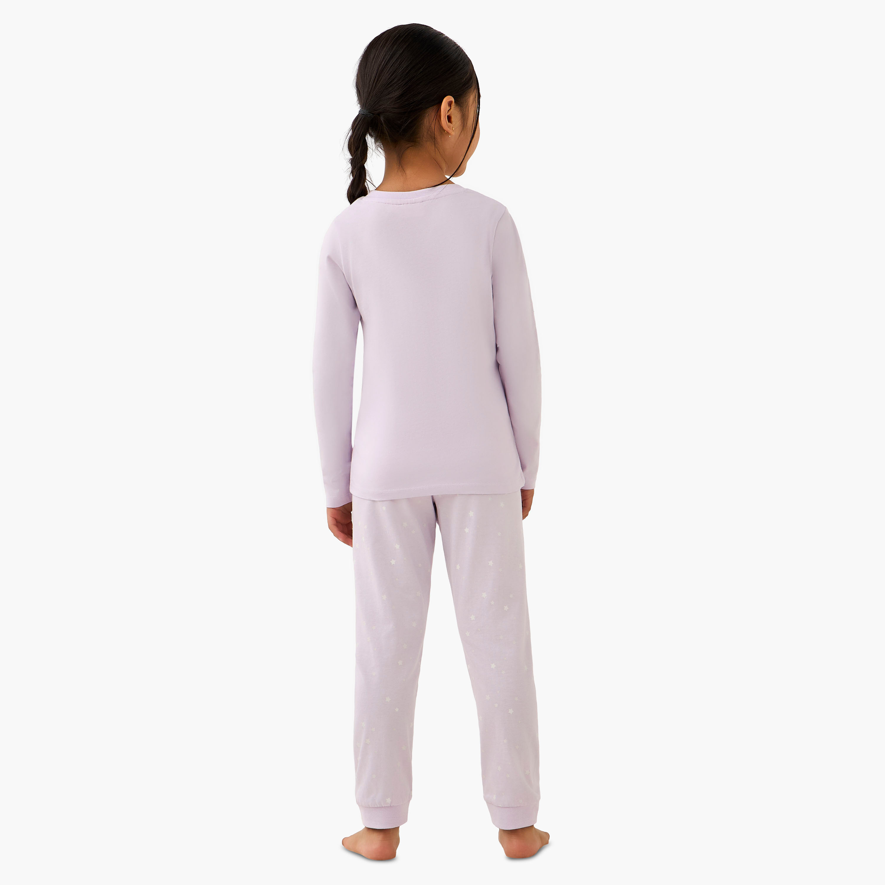 Juniors Cotton Crew Neck Long Sleeves Pyjama Set with Fairy Print-girls-clothing-nightwear-image-3