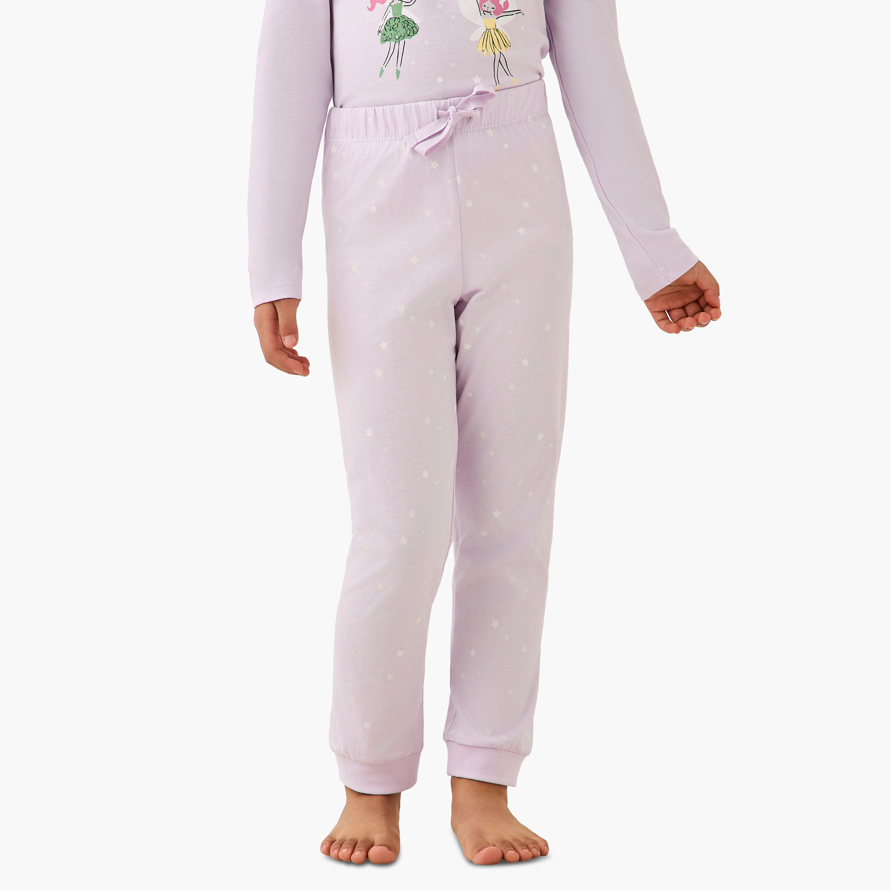 Juniors Cotton Crew Neck Long Sleeves Pyjama Set with Fairy Print-girls-clothing-nightwear-image-4