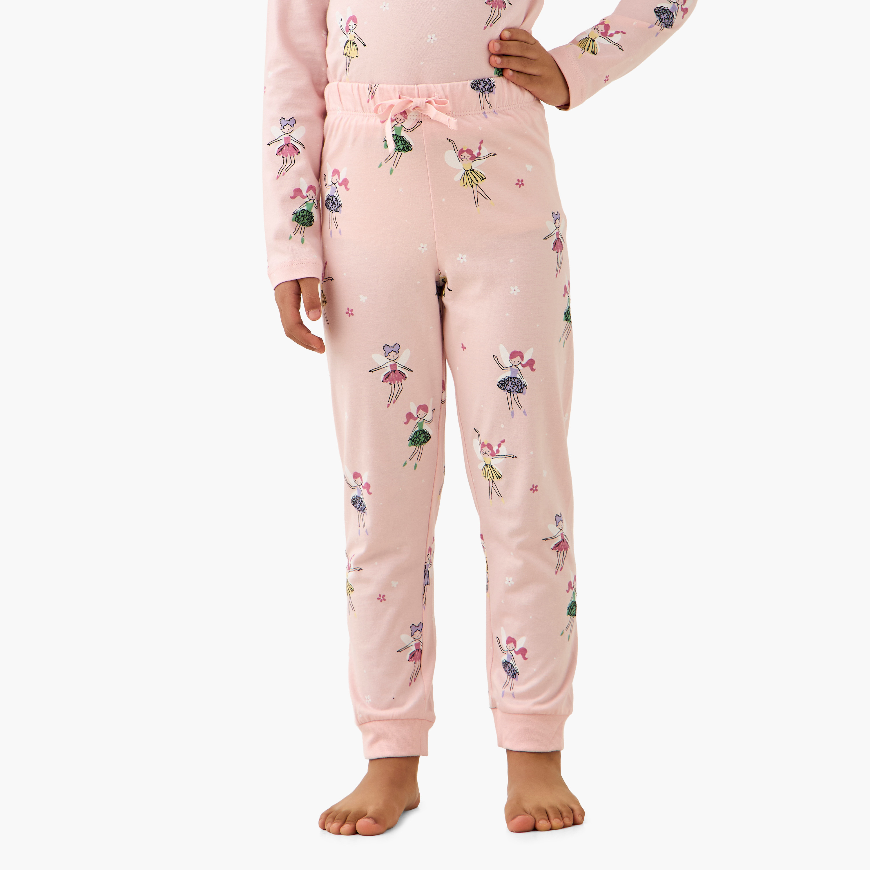 Juniors Cotton Round Neck Long Sleeves Pyjama Set with Fairy Print-girls-clothing-nightwear-image-3