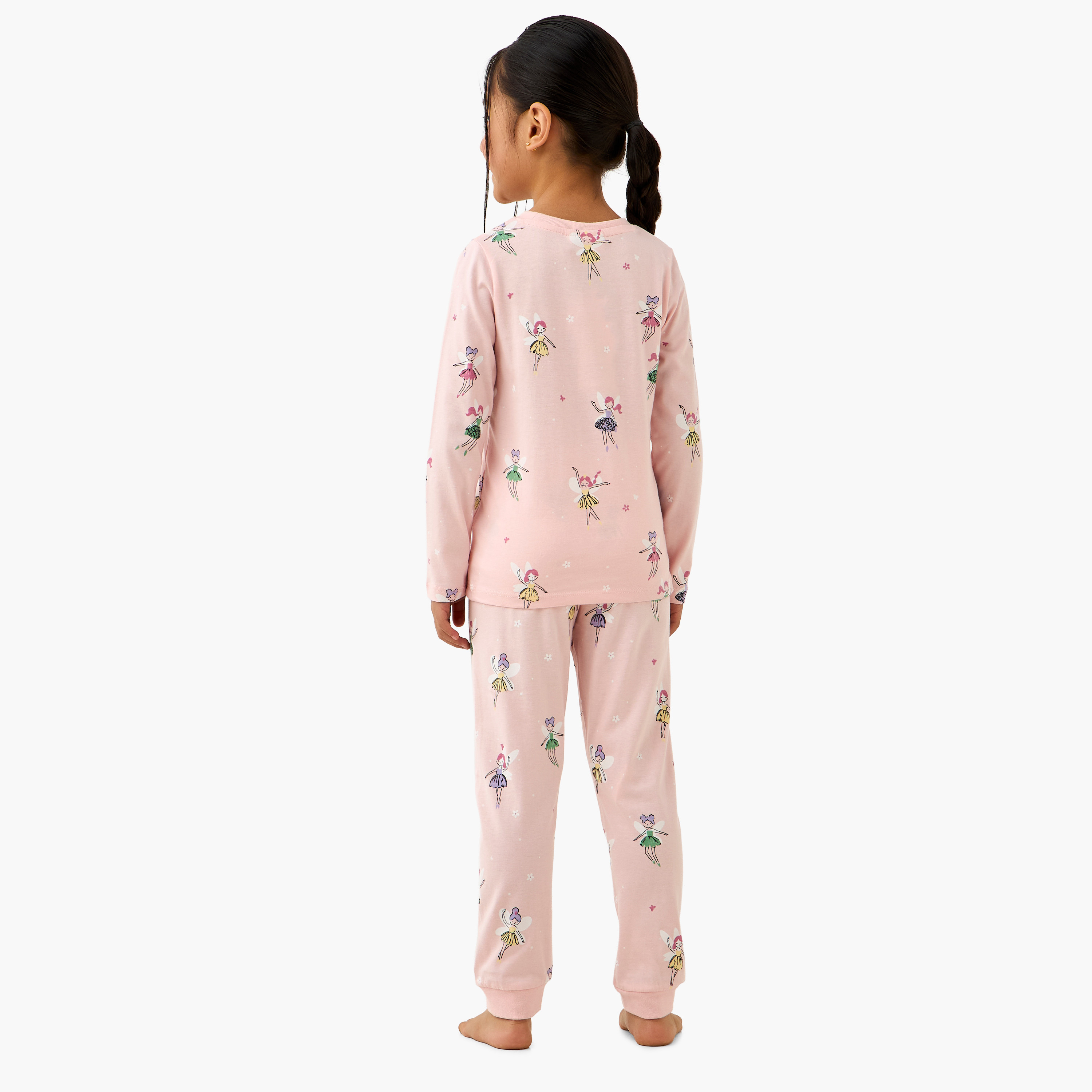 Juniors Cotton Round Neck Long Sleeves Pyjama Set with Fairy Print-girls-clothing-nightwear-image-4