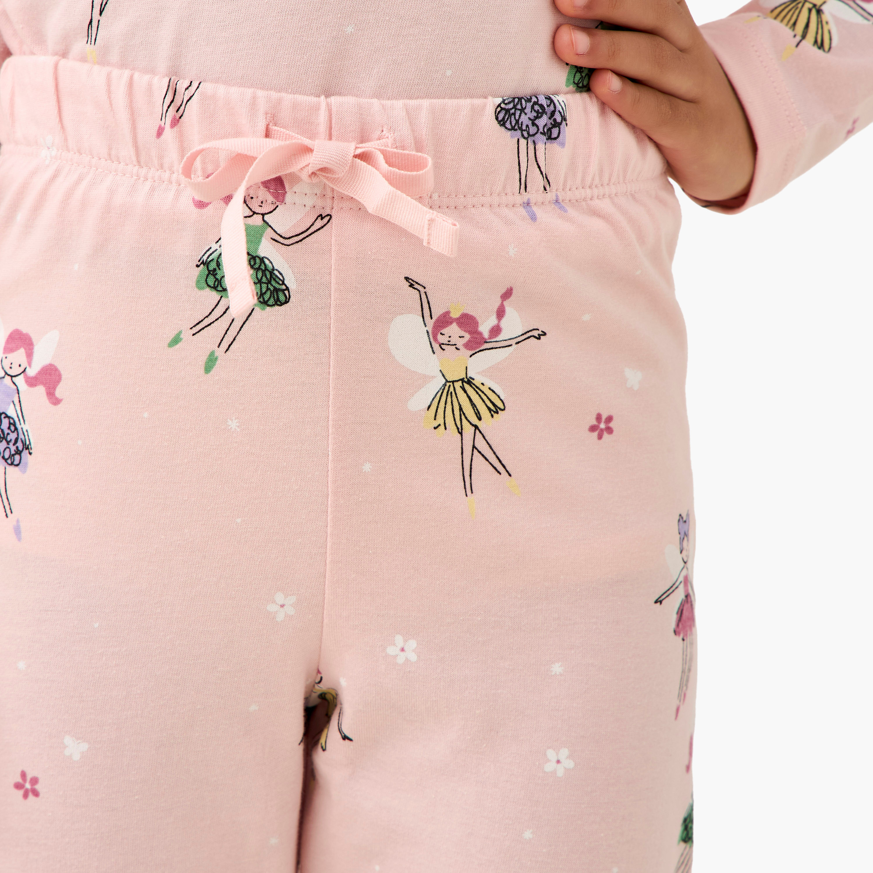 Juniors Cotton Round Neck Long Sleeves Pyjama Set with Fairy Print-girls-clothing-nightwear-image-6