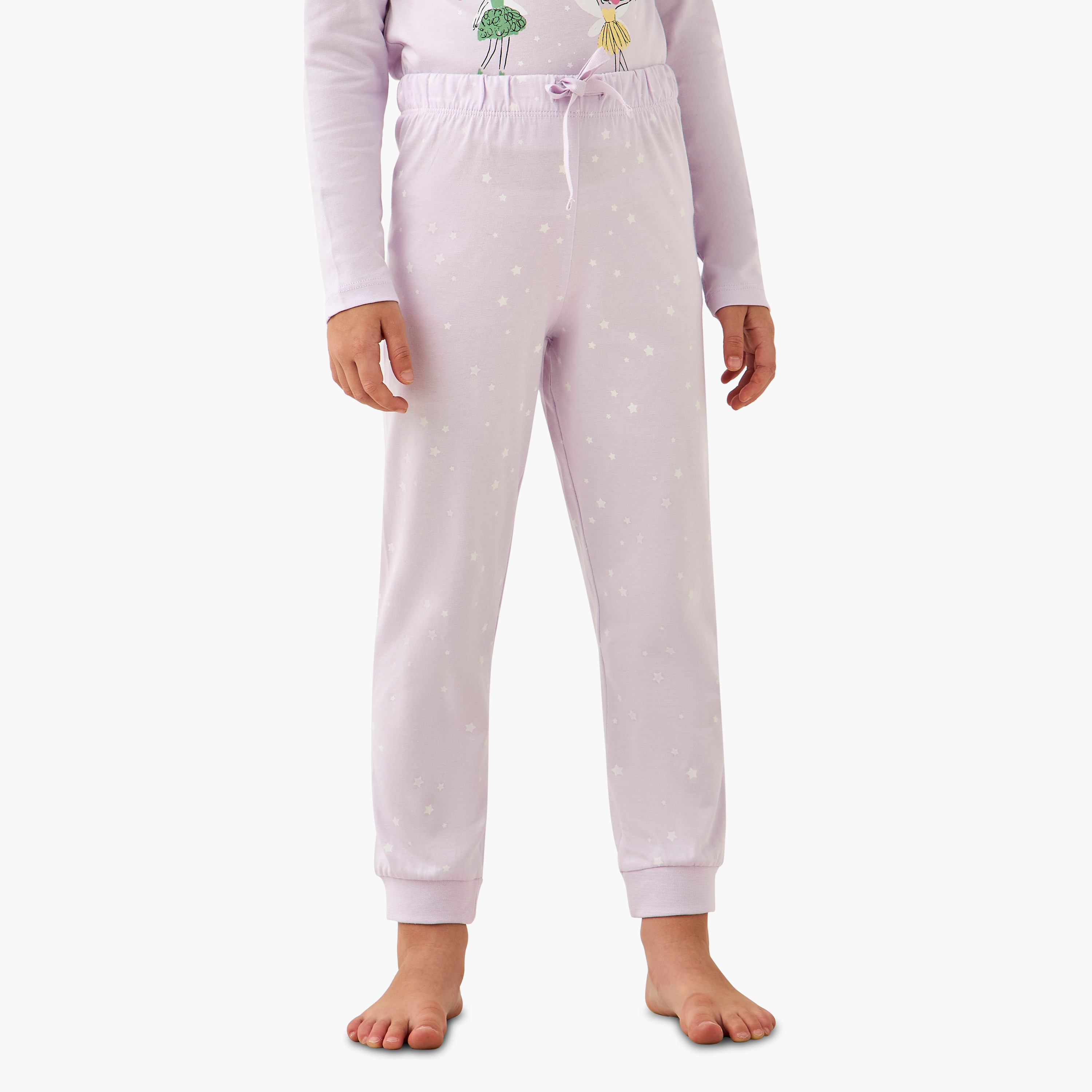 طقم بنطلون بيجاما وتيشيرت قطن بأكمام طويلة وياقة ضيقة وطبعات من جونيورز - مجموعة من قطعتين-baby-girls-clothing-nightwear-pyjamasets-image-5