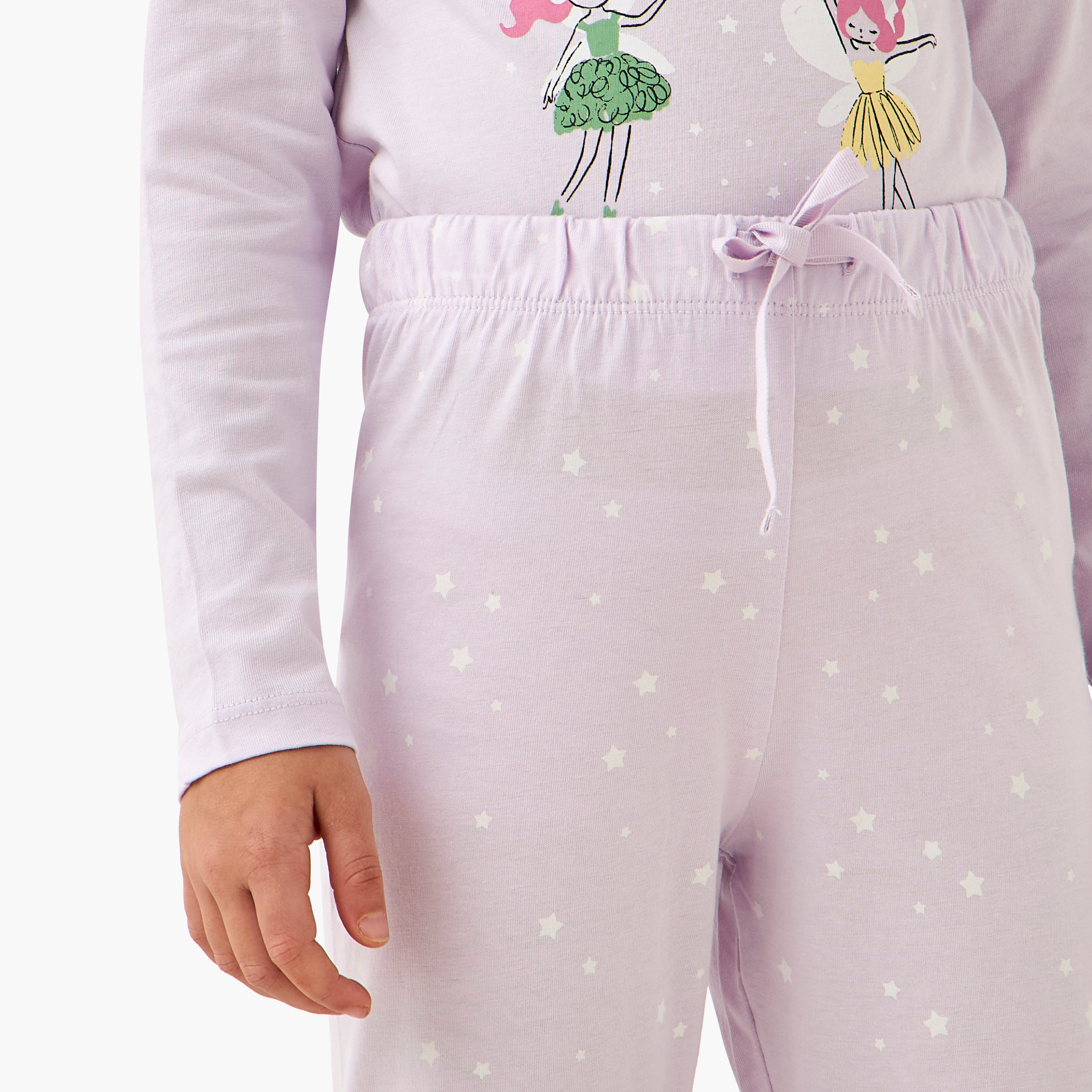 طقم بنطلون بيجاما وتيشيرت قطن بأكمام طويلة وياقة ضيقة وطبعات من جونيورز - مجموعة من قطعتين-baby-girls-clothing-nightwear-pyjamasets-image-2