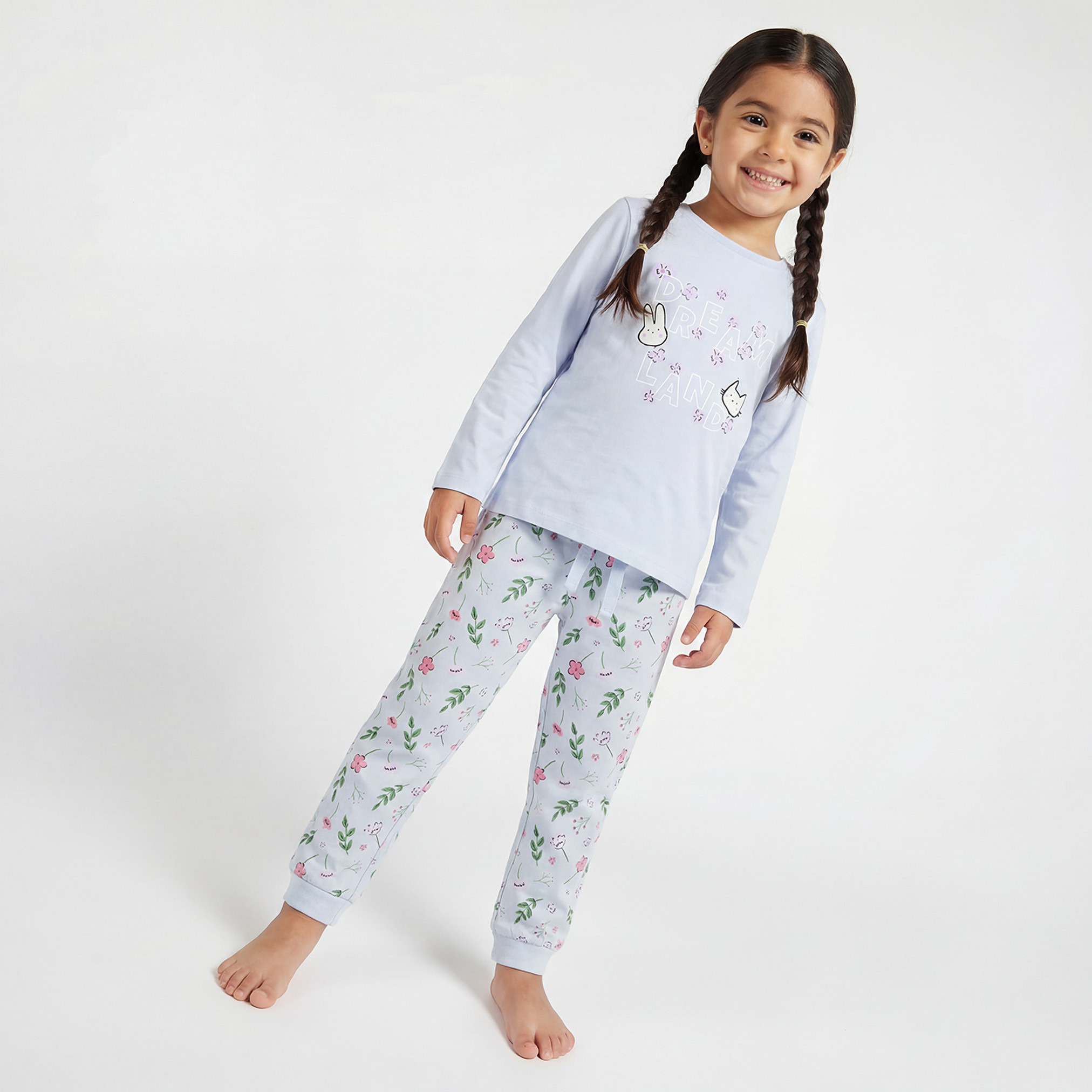 Pack of 3 Juniors Cotton Crew Neck Long Sleeves Pyjama Set with Fairy Print-girls-clothing-nightwear-image-9