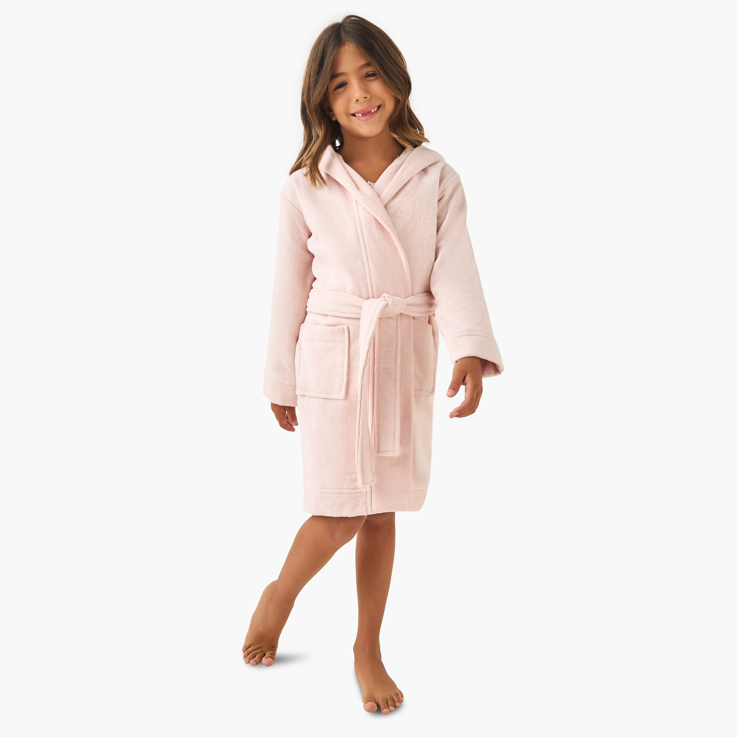 Juniors Textured Hooded Terry Bathrobe with Pockets-girls-clothing-nightwear-image-2