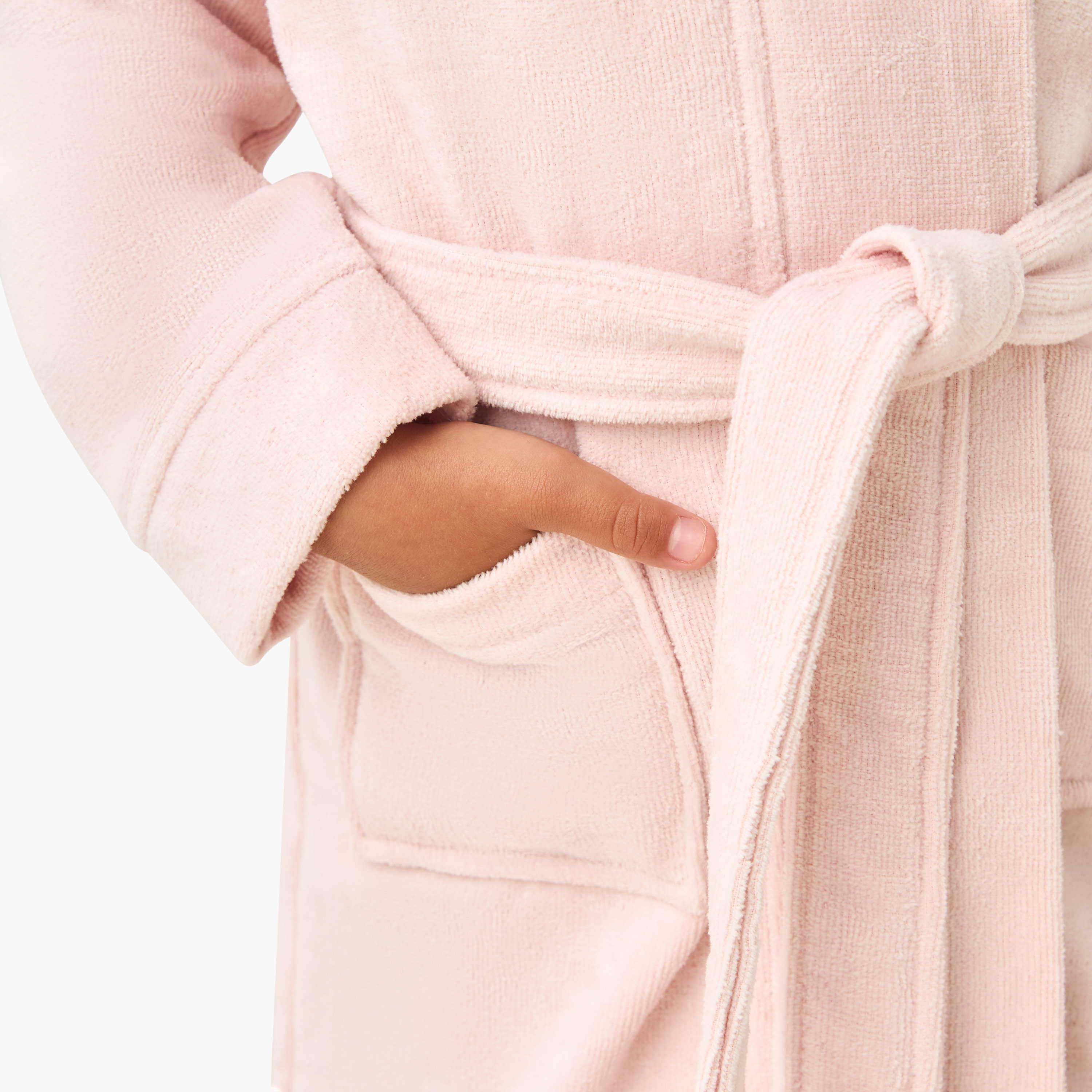Juniors Textured Hooded Terry Bathrobe with Pockets-girls-clothing-nightwear-image-4