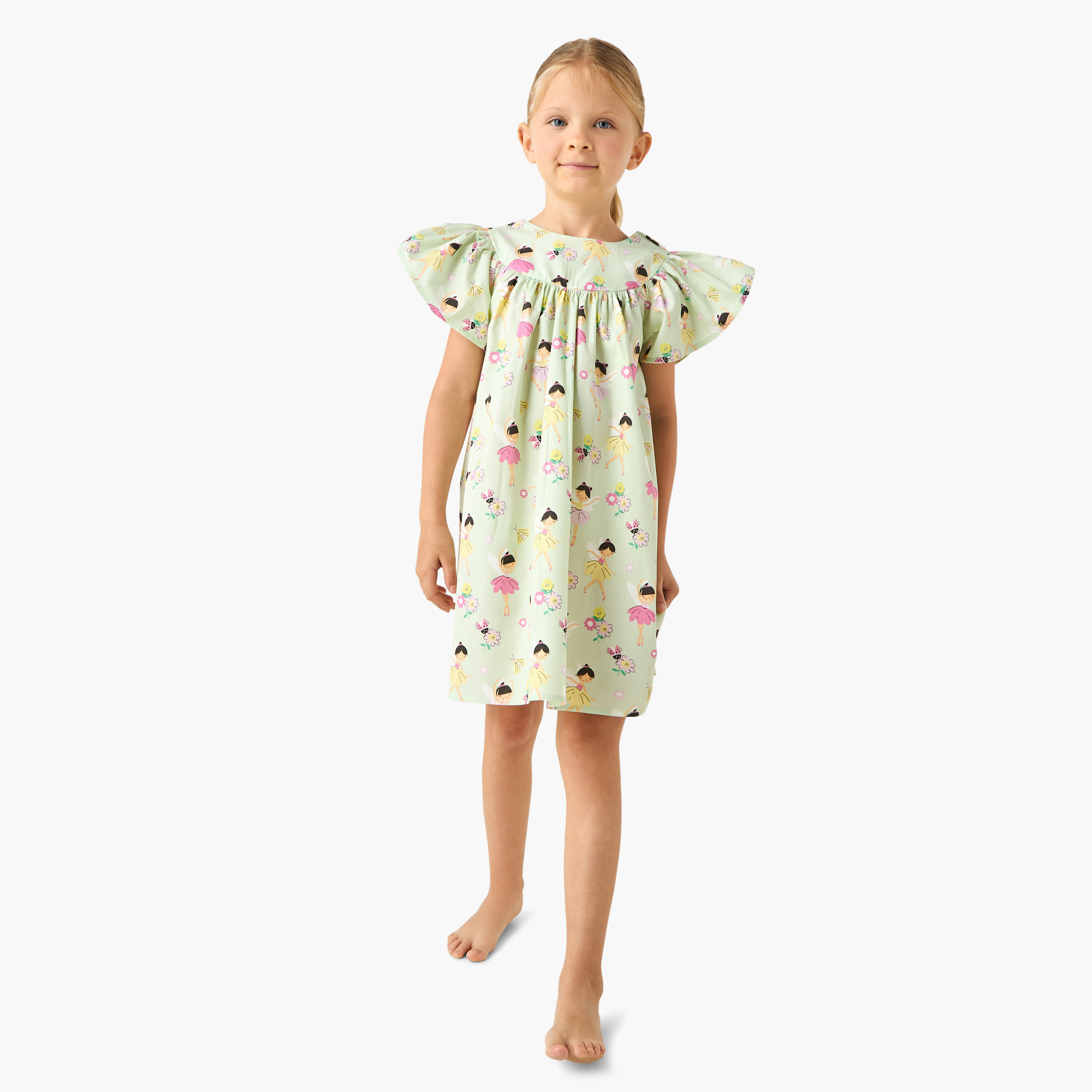 فستان نوم للبنات بطبعات راقصة باليه - قطن - أكمام بكشكش وياقة مستديرة من جونيورز-girls-clothing-nightwear-image-2