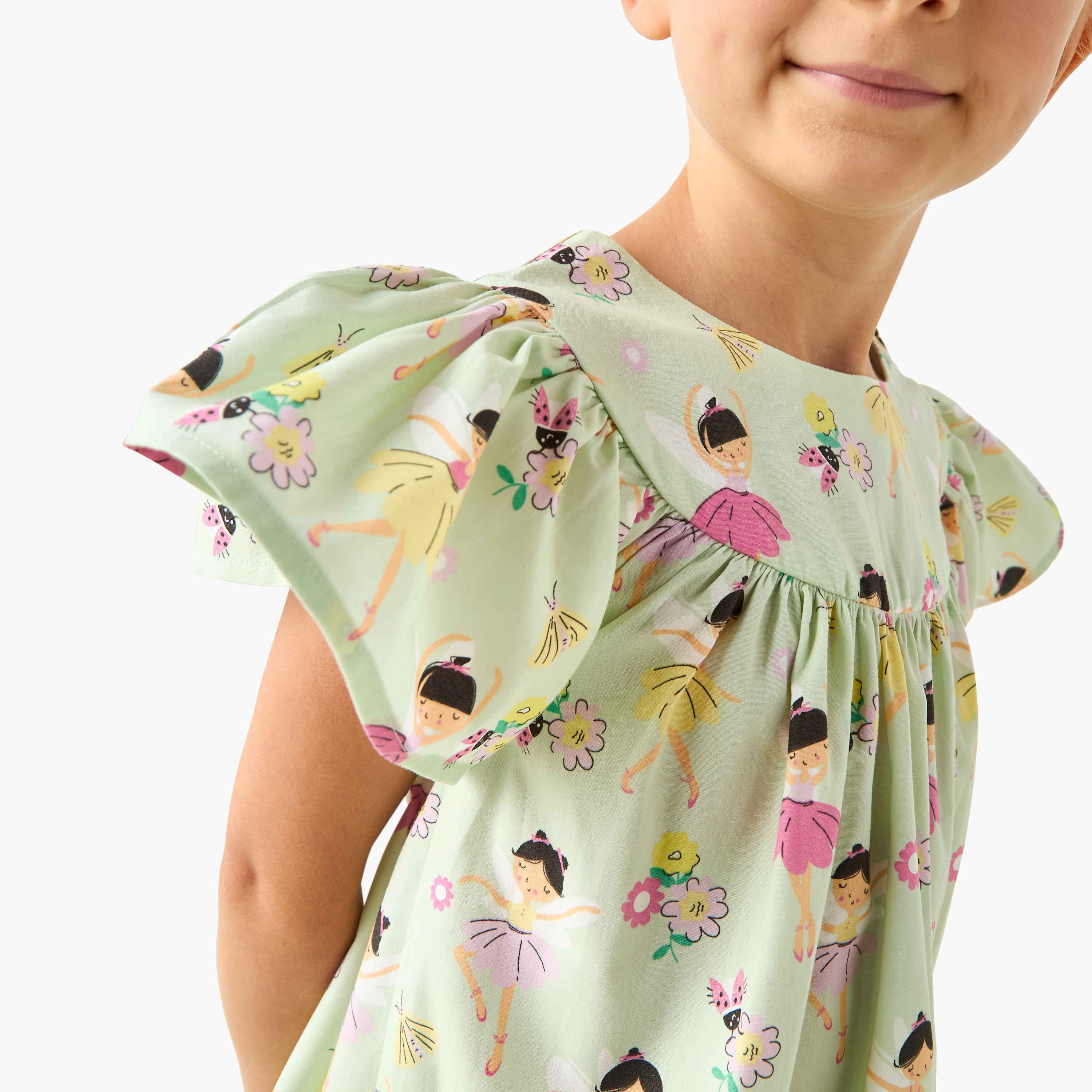 فستان نوم للبنات بطبعات راقصة باليه - قطن - أكمام بكشكش وياقة مستديرة من جونيورز-girls-clothing-nightwear-image-4
