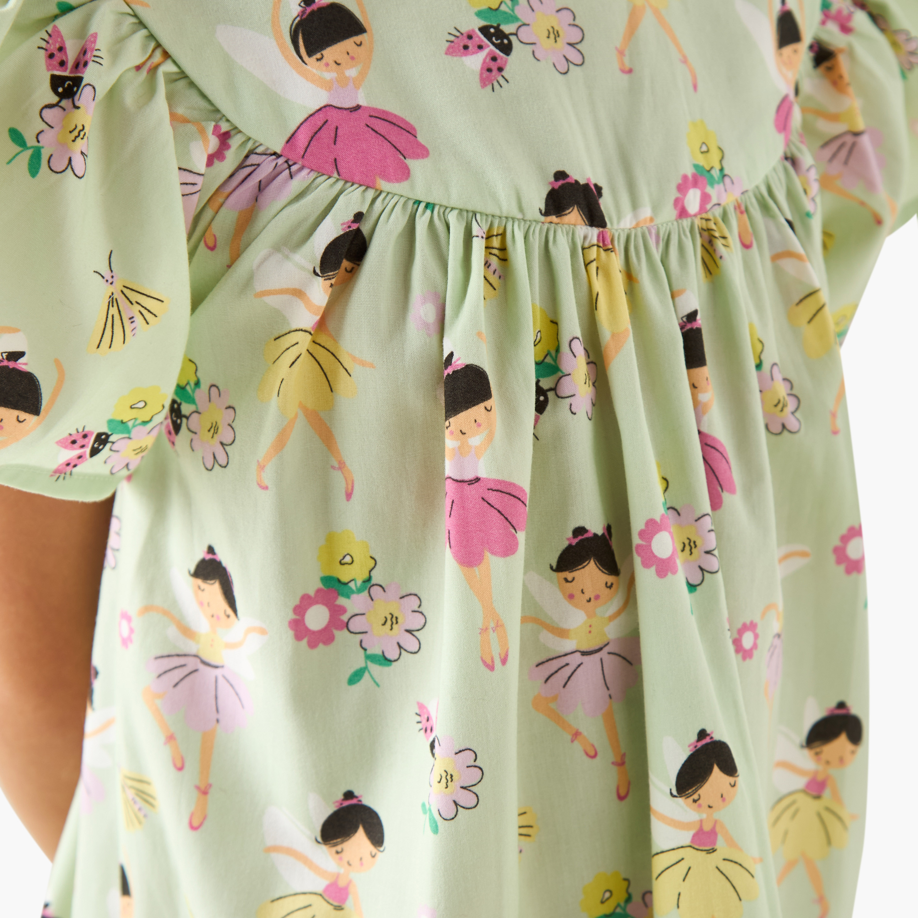 فستان نوم للبنات بطبعات راقصة باليه - قطن - أكمام بكشكش وياقة مستديرة من جونيورز-girls-clothing-nightwear-image-5