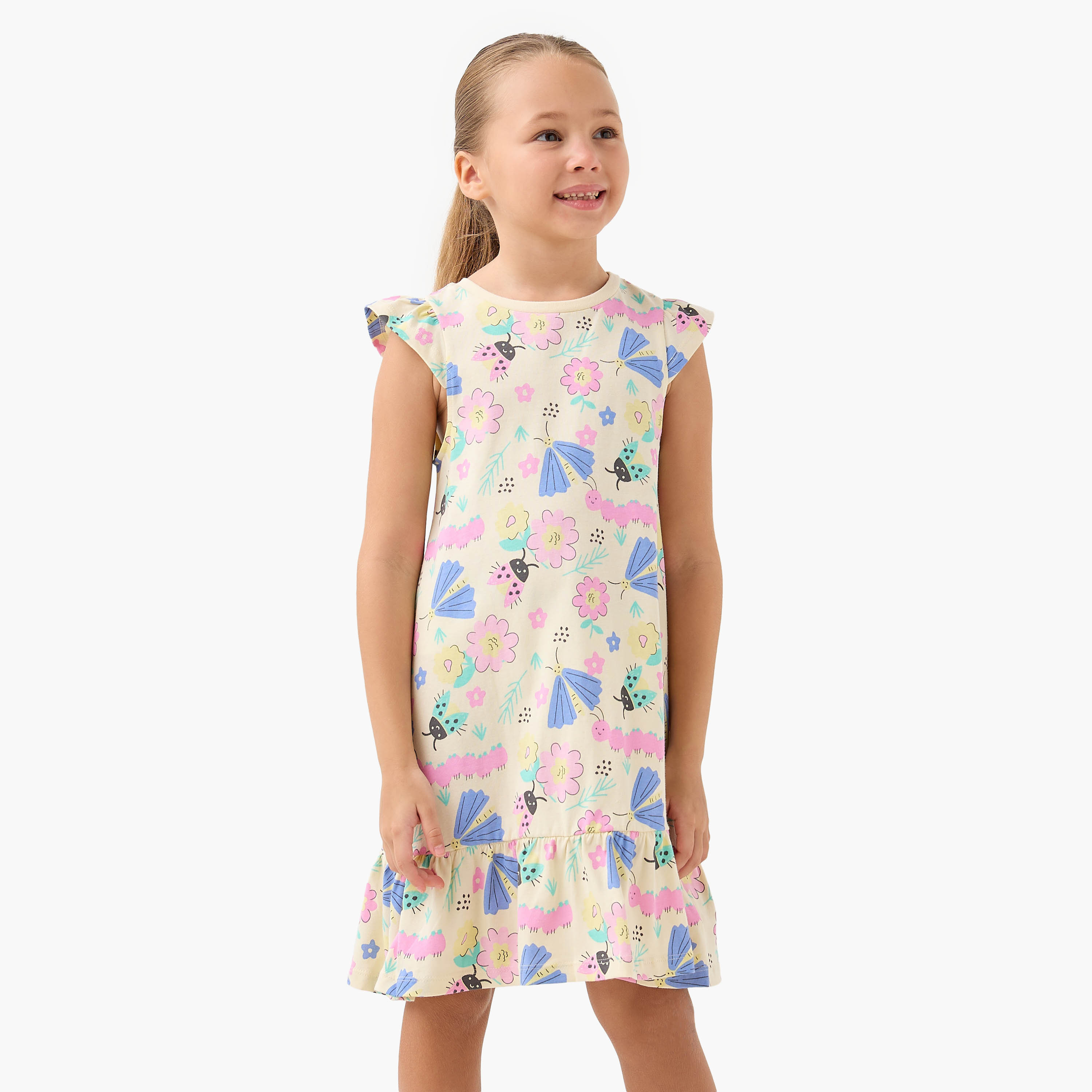 طقم فستان نوم بدون أكمام بطبعات مع حافة بكشكش من جونيورز - قطعتين-girls-clothing-nightwear-image-2