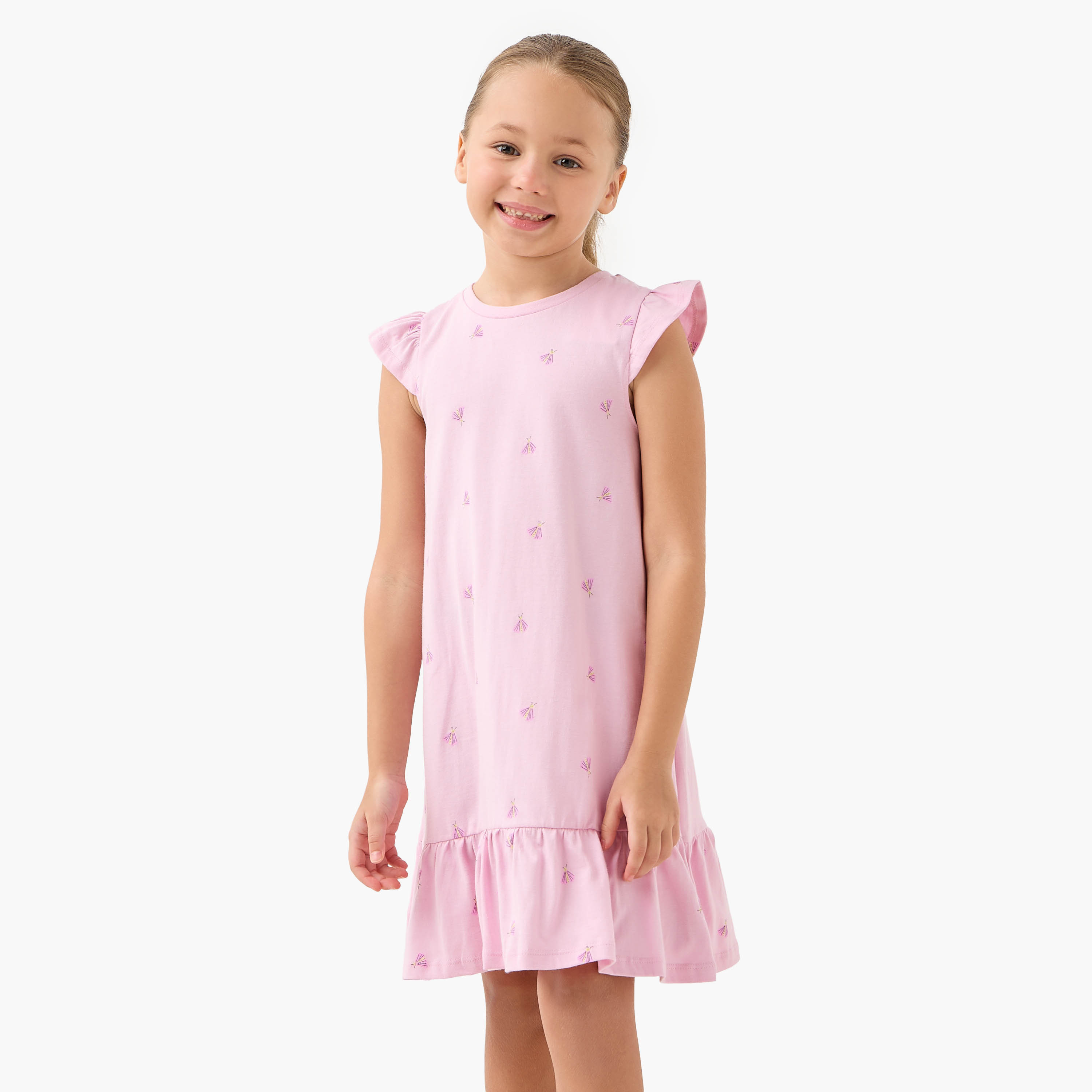طقم فستان نوم بدون أكمام بطبعات مع حافة بكشكش من جونيورز - قطعتين-girls-clothing-nightwear-image-3