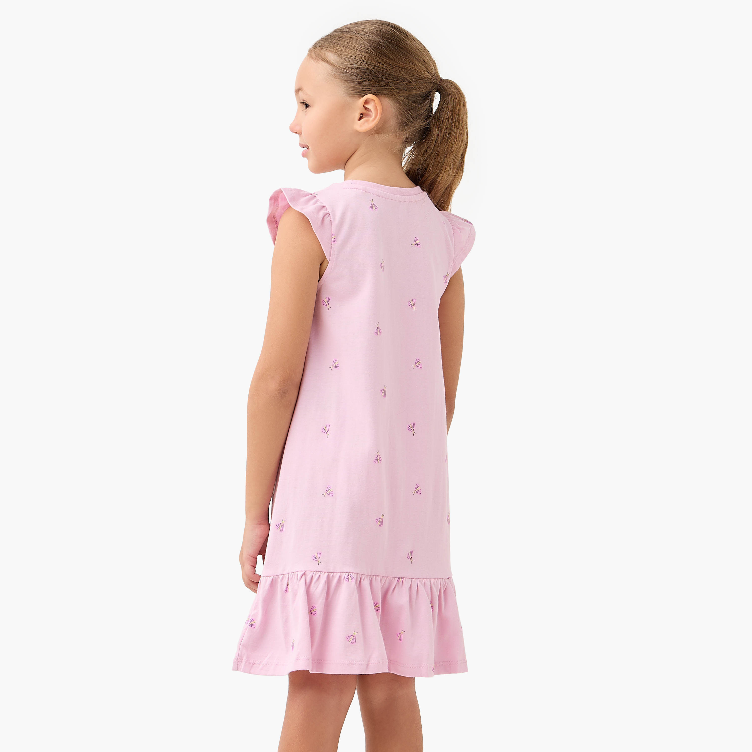 طقم فستان نوم بدون أكمام بطبعات مع حافة بكشكش من جونيورز - قطعتين-girls-clothing-nightwear-image-4