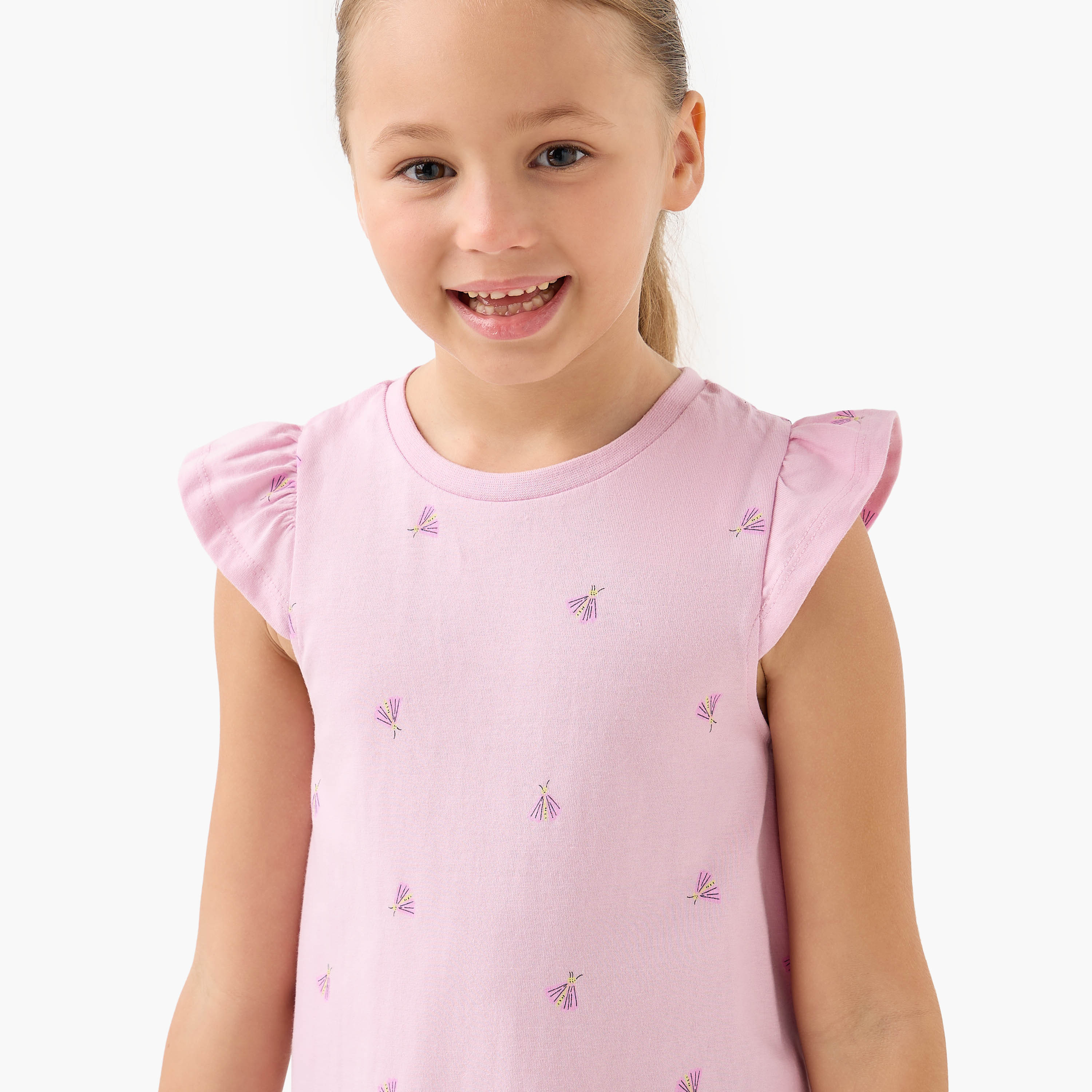 طقم فستان نوم بدون أكمام بطبعات مع حافة بكشكش من جونيورز - قطعتين-girls-clothing-nightwear-image-5