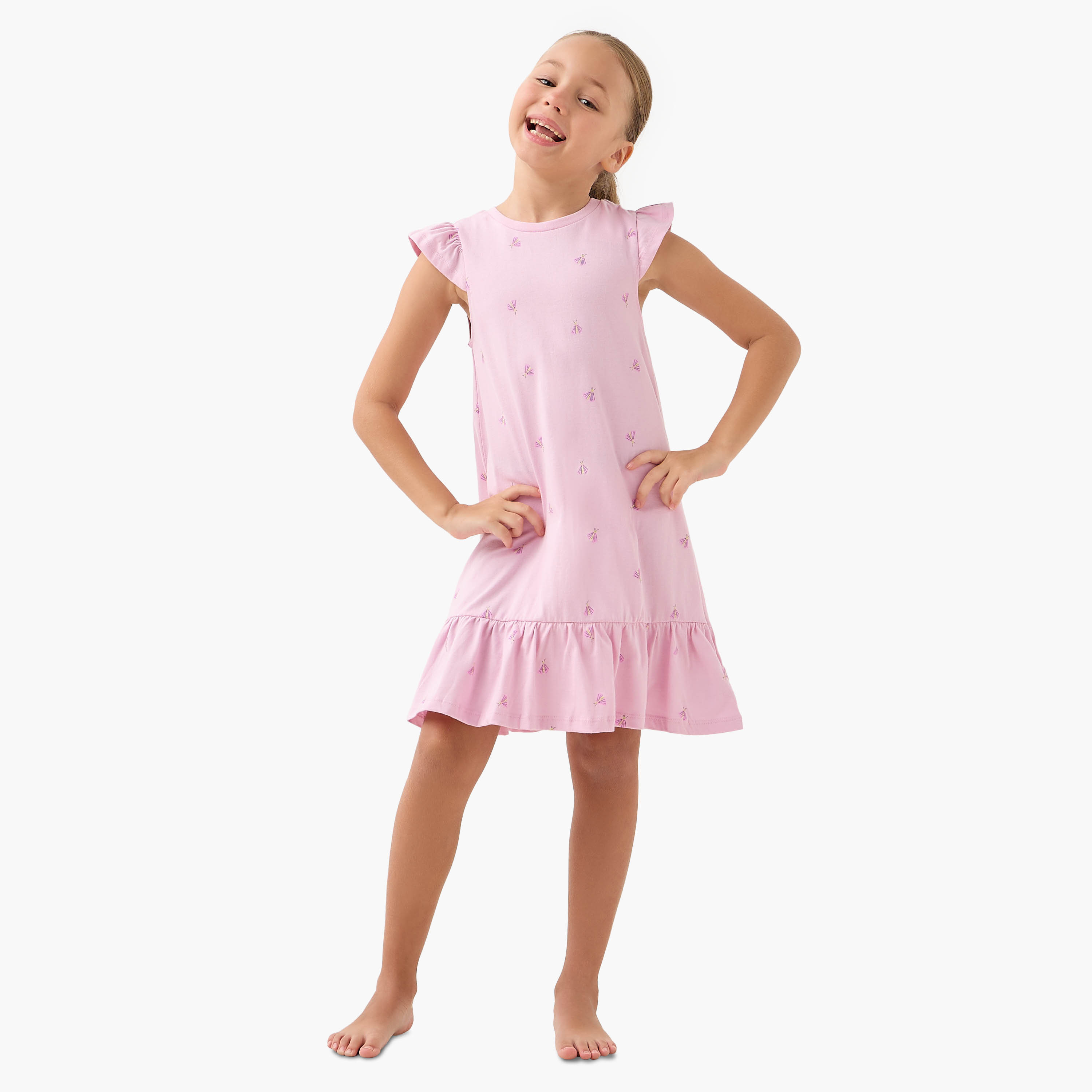 طقم فستان نوم بدون أكمام بطبعات مع حافة بكشكش من جونيورز - قطعتين-girls-clothing-nightwear-image-7