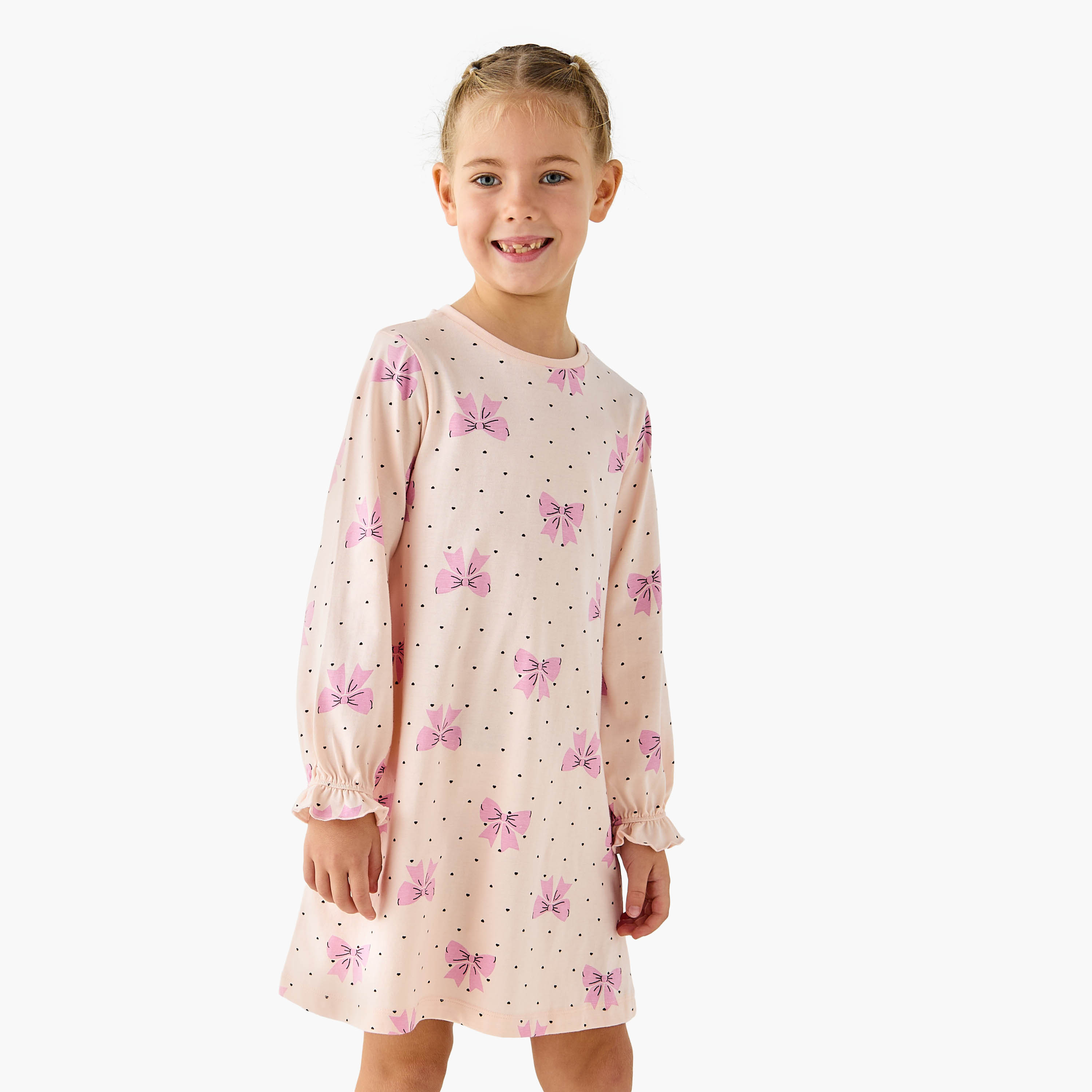 Juniors Printed Night Dress with Long Sleeves - Set of 2-girls-clothing-nightwear-image-2