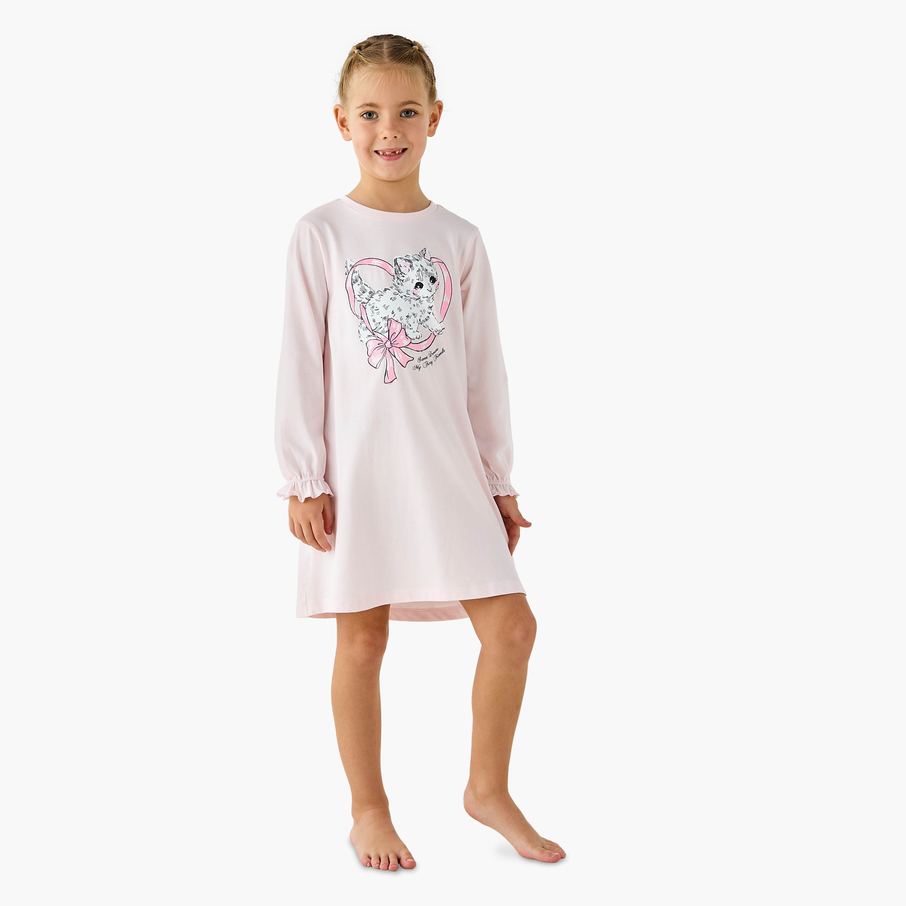 Juniors Printed Night Dress with Long Sleeves - Set of 2-girls-clothing-nightwear-image-4