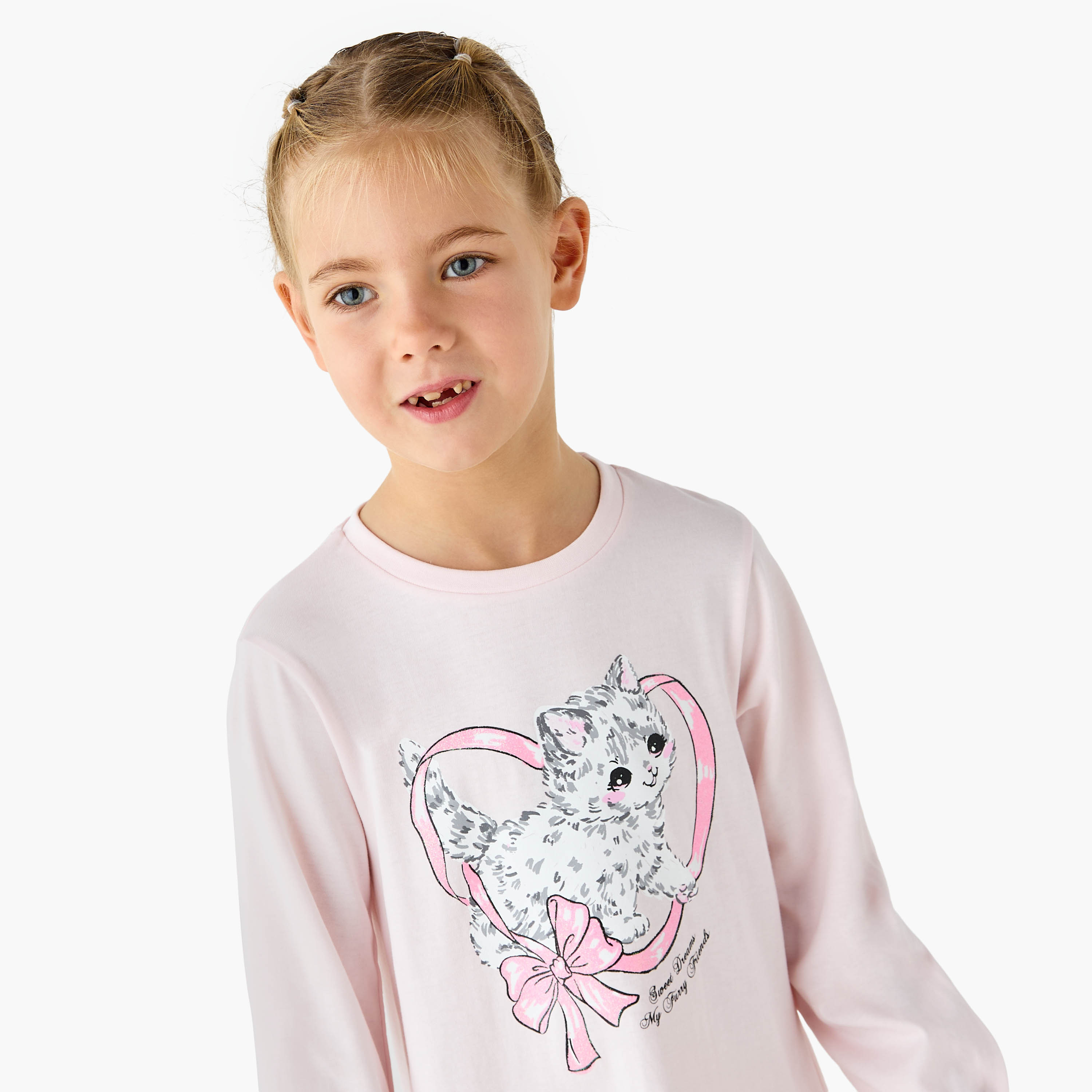 Juniors Printed Night Dress with Long Sleeves - Set of 2-girls-clothing-nightwear-image-6