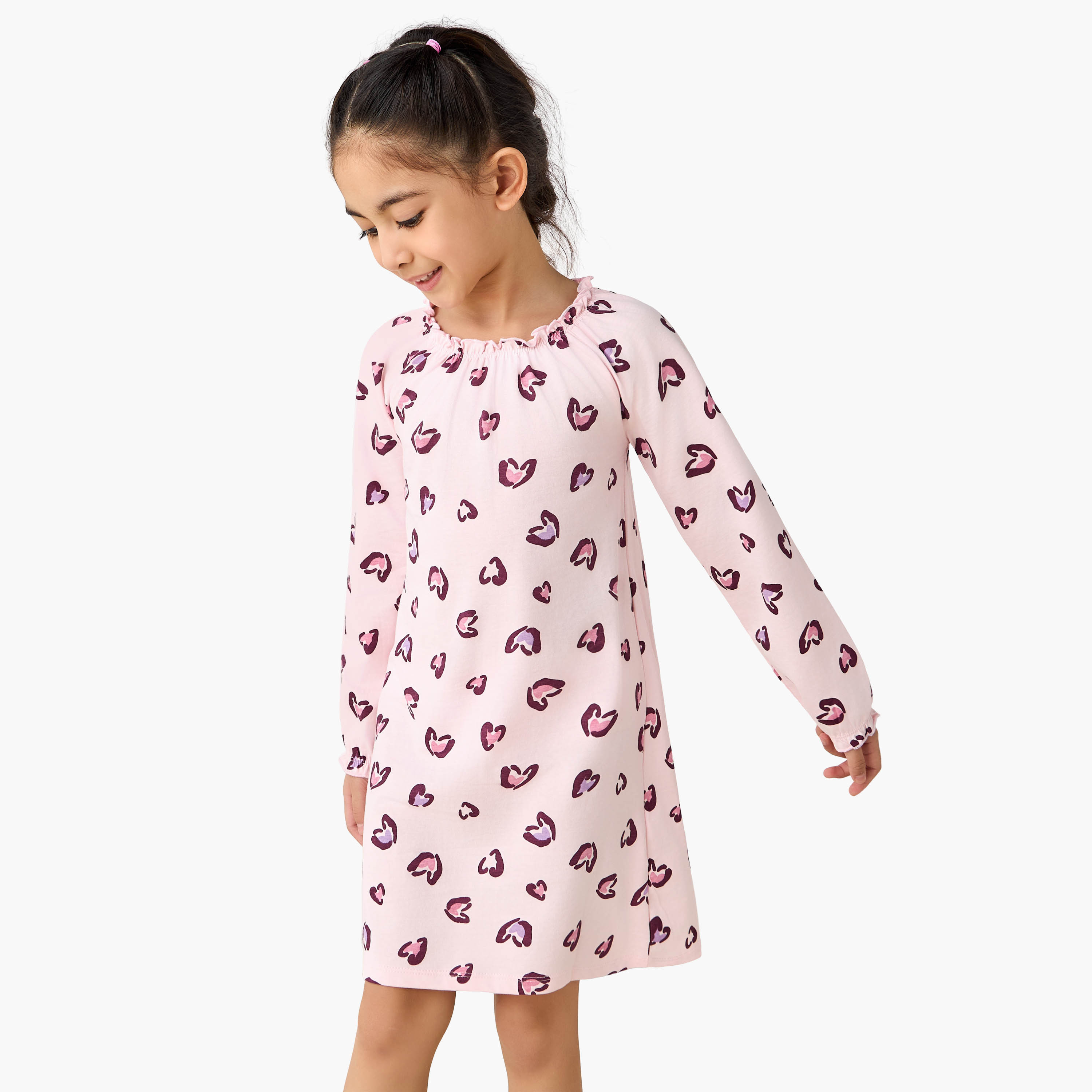 Pack of 2 Juniors Cotton Pie Crust Neck Long Sleeves Night Dress with Print-girls-clothing-nightwear-image-3